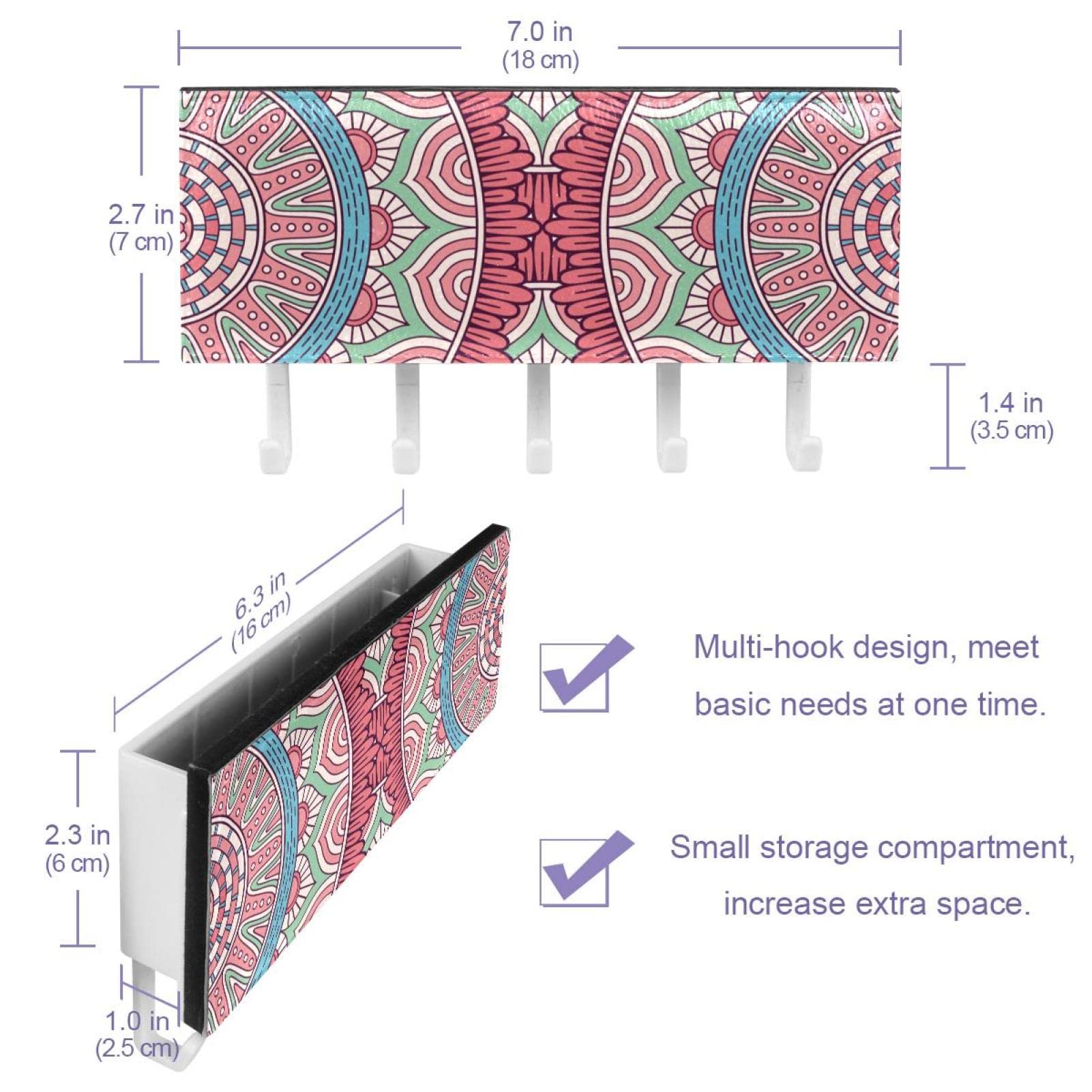 TBOUOBT Portachiavi Da Parete Decorativo Con 5 Ganci - Fiore Crisantemo Viola E Rosa, Stile Retrò