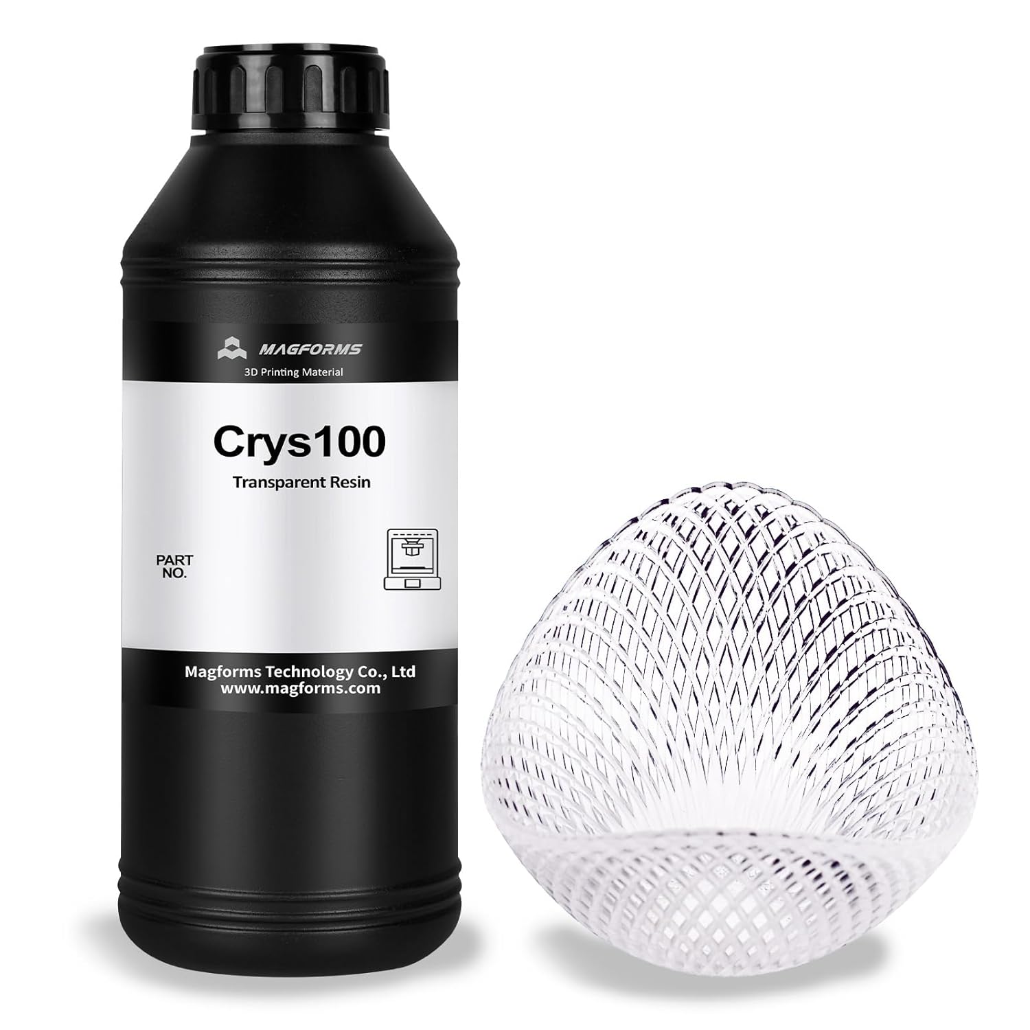 Crys200 Ultra Clear 3D Printer Resin - Glass Like & Non-Yellowing, High Precision and Strength, 405nm Photopolymer Resin for LCD DLP 3D Printers (High Clear, 500g)
