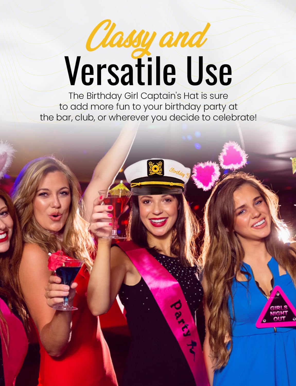 Brosash Birthday Captain Hat for Women White captain hat with gold embroidery for birthday parties, photos party favors gifts