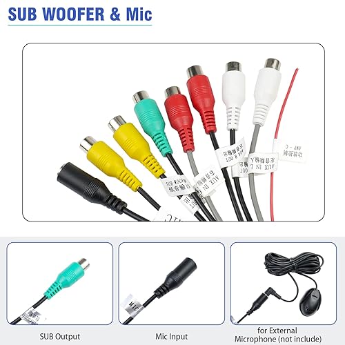 Miniatura 6 de JAYUBIEN Adaptador de arnés de cableado RCA estéreo de coche de 20 pines con 8 conectores RCA de radio hembra video CVBS AUX SUB MIC Plug Asamblea