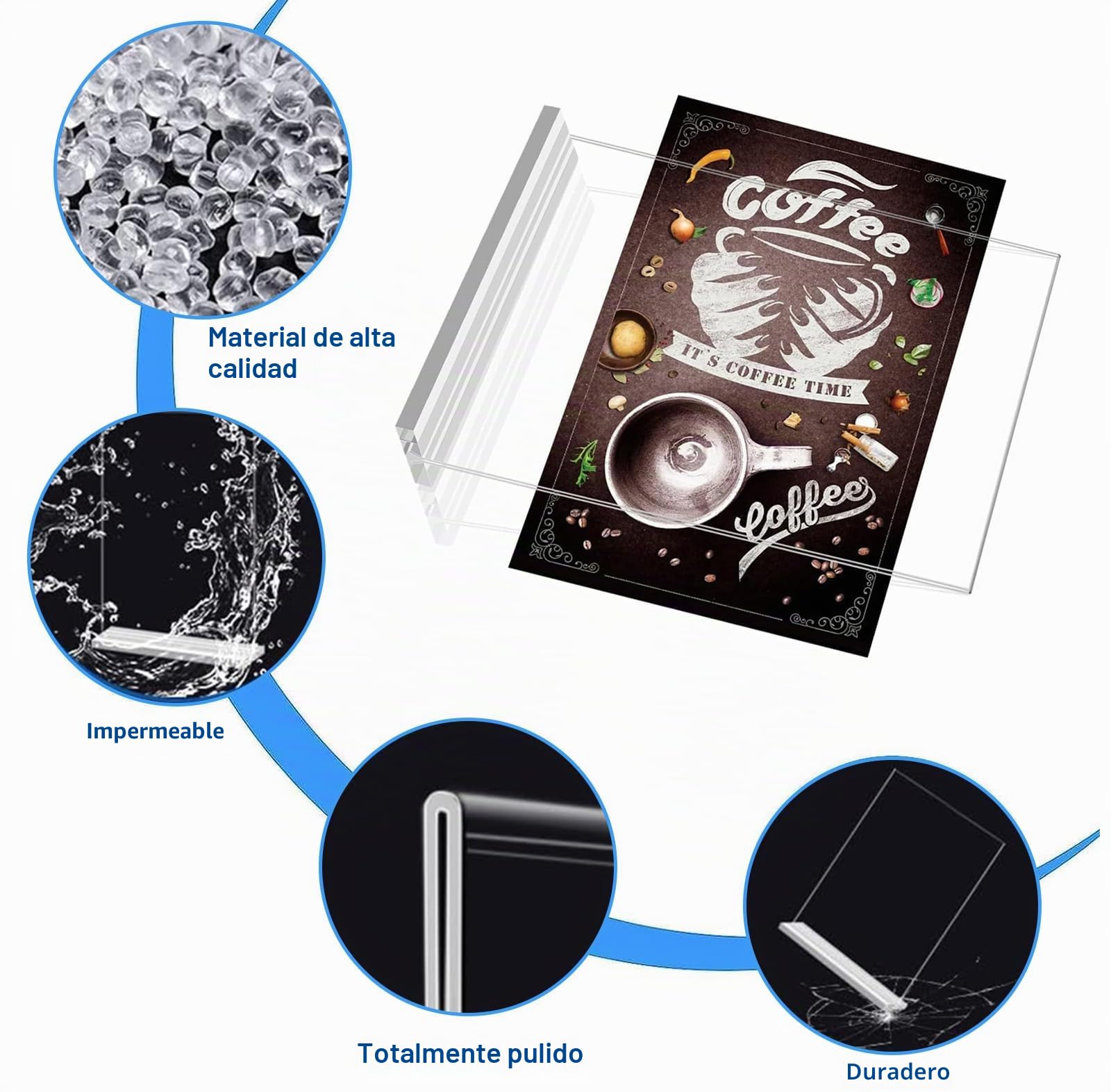 6 Pcs Soportes Acrílicos A4, Expositor Metacrilato Transparente A4, Soportes de Fotos Menú Póster, Tablero de Mensajes de Plástico, Soporte de Sobremesa para Carteles Menú Póster Letreros