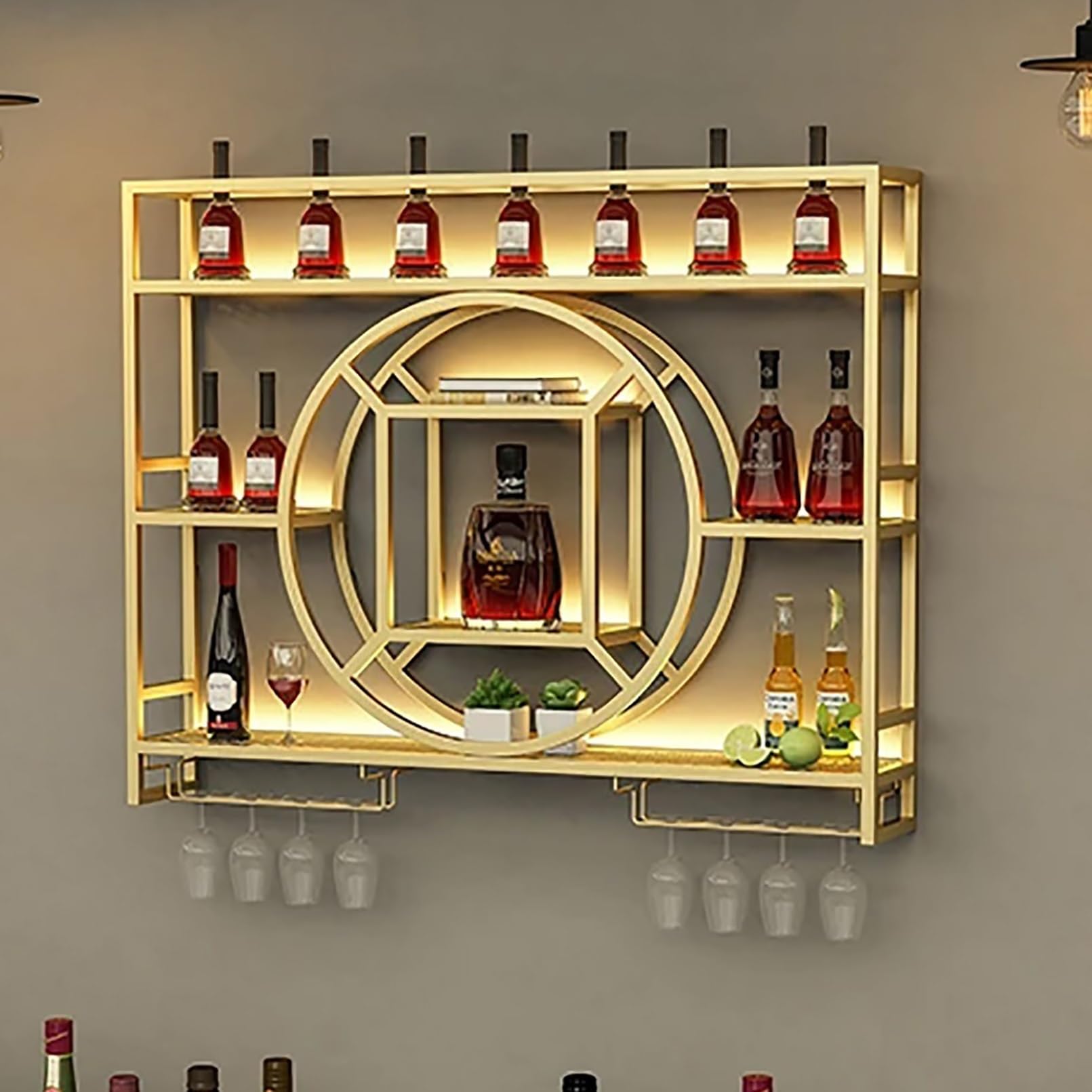 Support de rangement à vin suspendu au style moderne et finitions LED de luxe