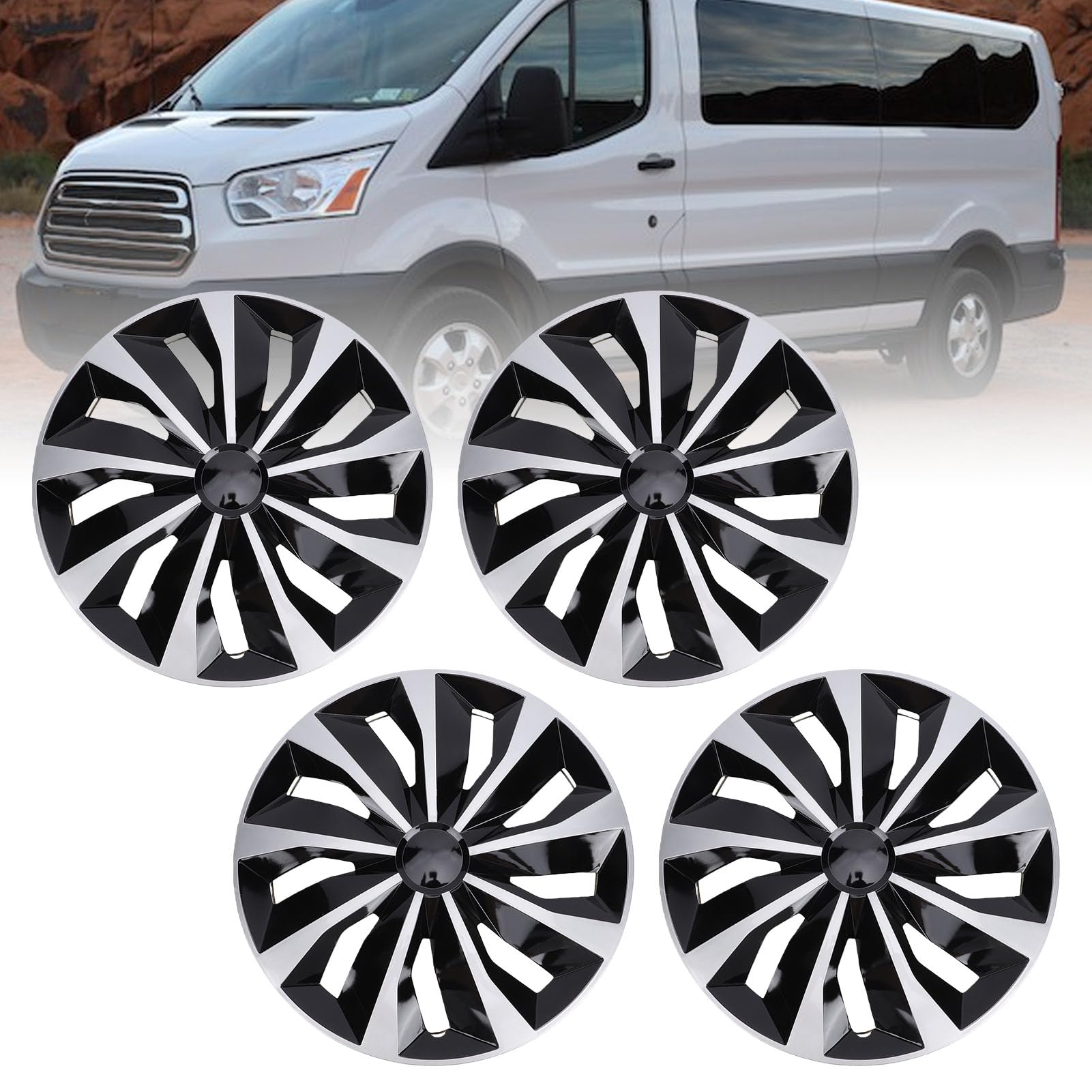 Tbest Copricerchioni per Auto Elegante Coprimozzo Nero Argento Resistente in Plastica ABS su Misura Universale per la Maggior Parte delle Auto Camion Furgoni