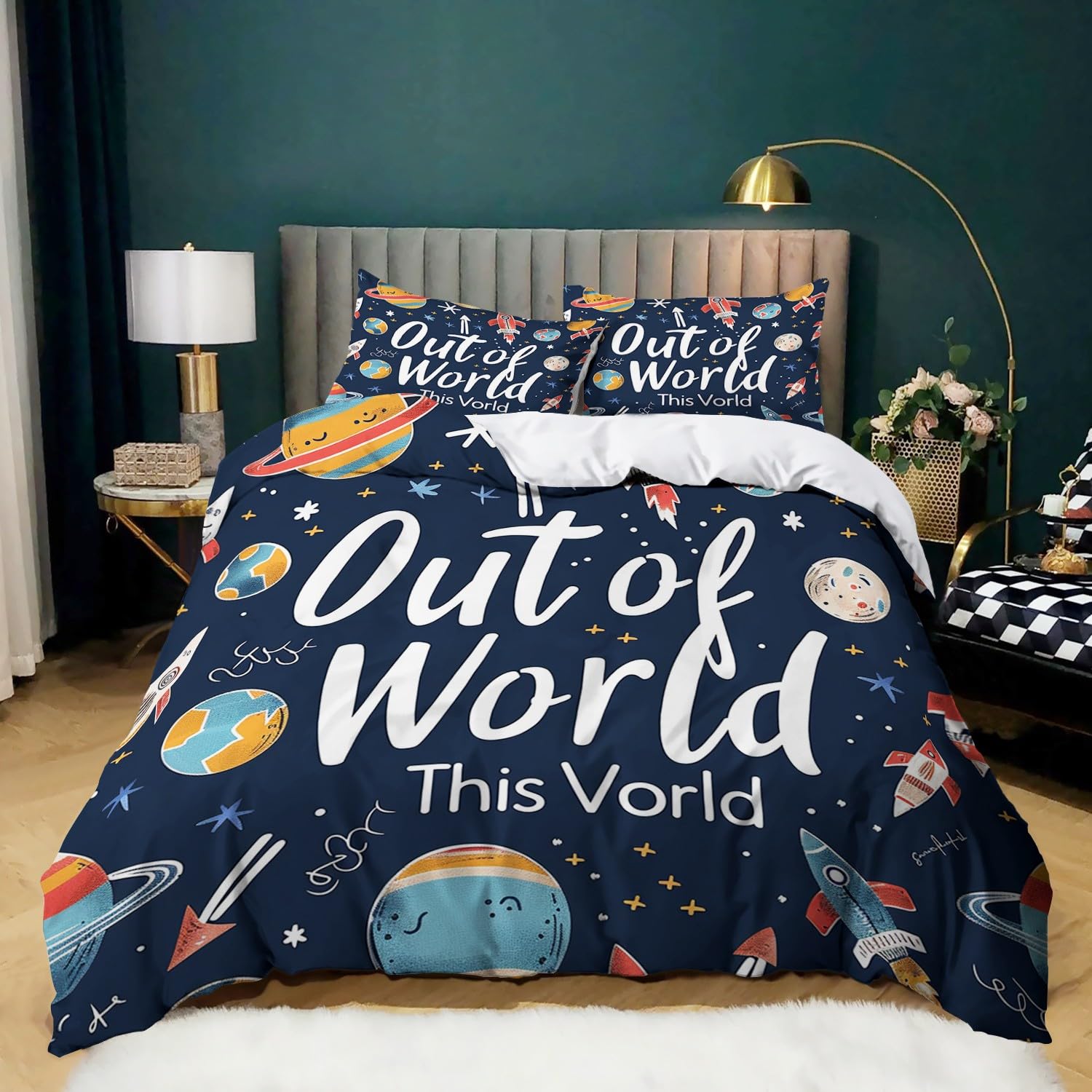Set copripiumino da 240 x 220 cm, per bambini, ragazzi e ragazzi, per letto singolo, stampa cartoni animati, motivo pianeta, copripiumino stampato, con chiusura lampo e federa da 80 x 80 cm