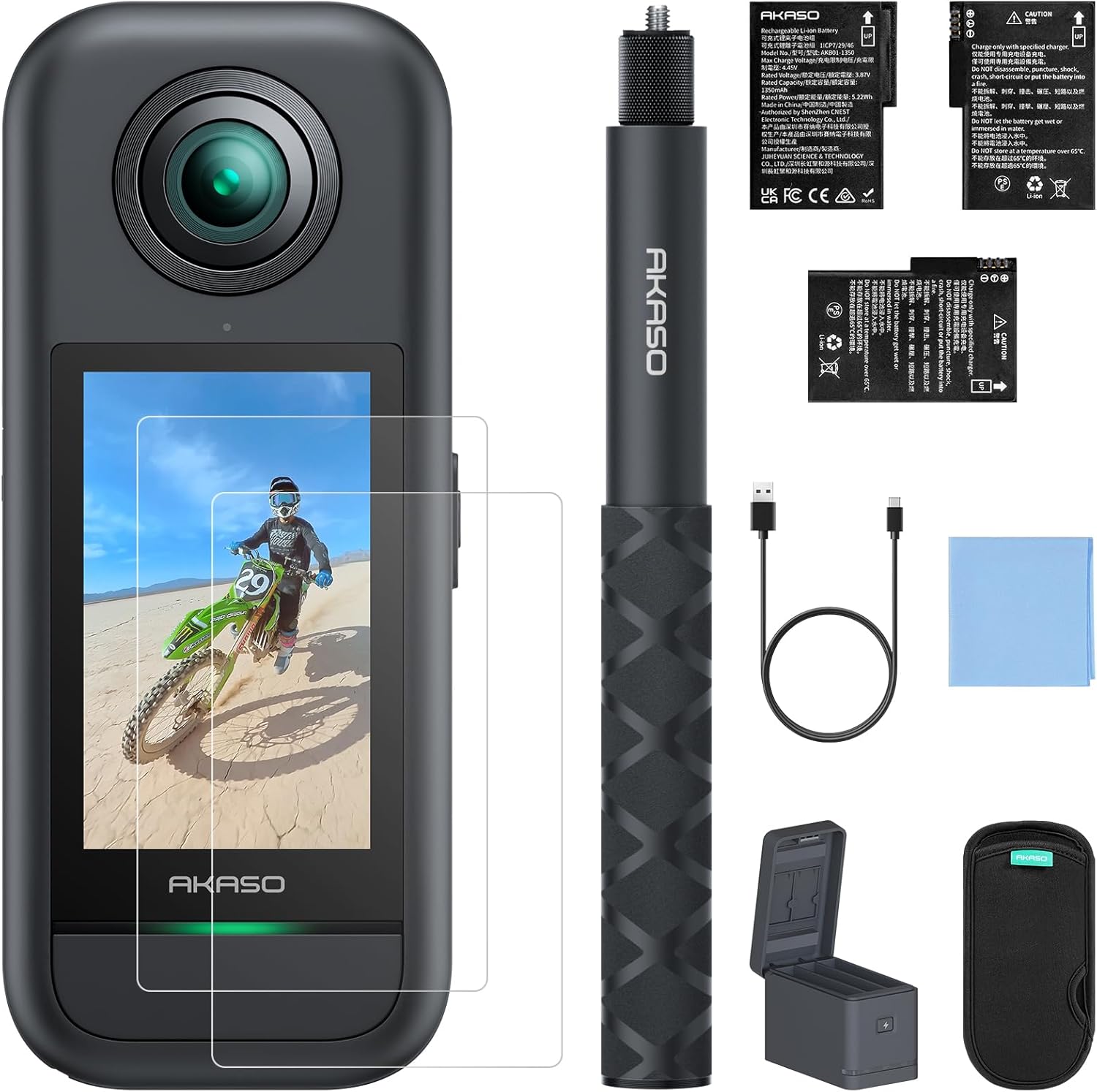 AKASO 360 Action Camera Creator Combo with Screen Protector Bundle