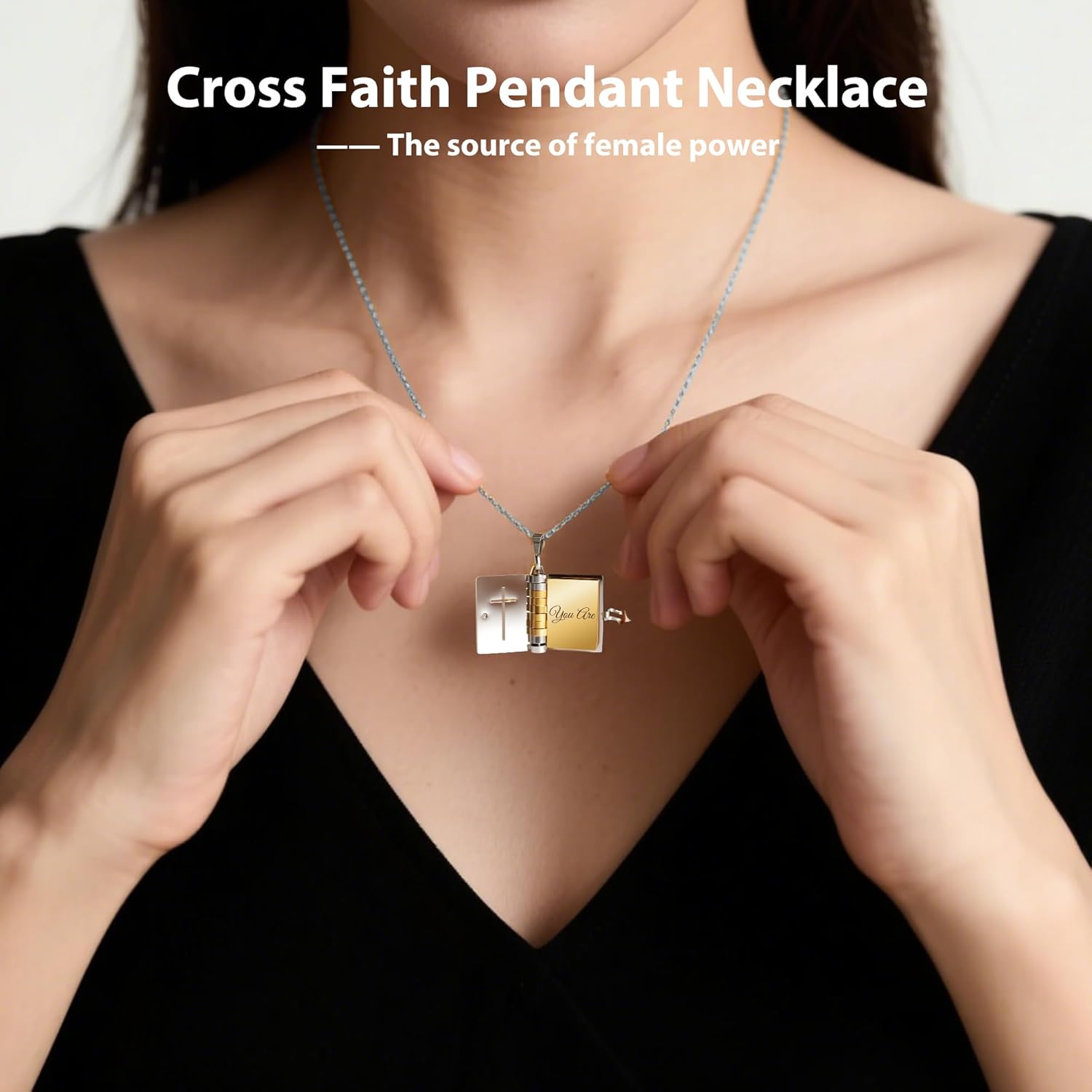 PIKPEOD Christian Gifts for Women Faith, Jesus Bible Verse Necklace, Openable Multi Layer Book Necklace，Cross Faith Pendant Necklaces，Spiritual motivation encouragement motivational Religious gifts for Women - Image 4