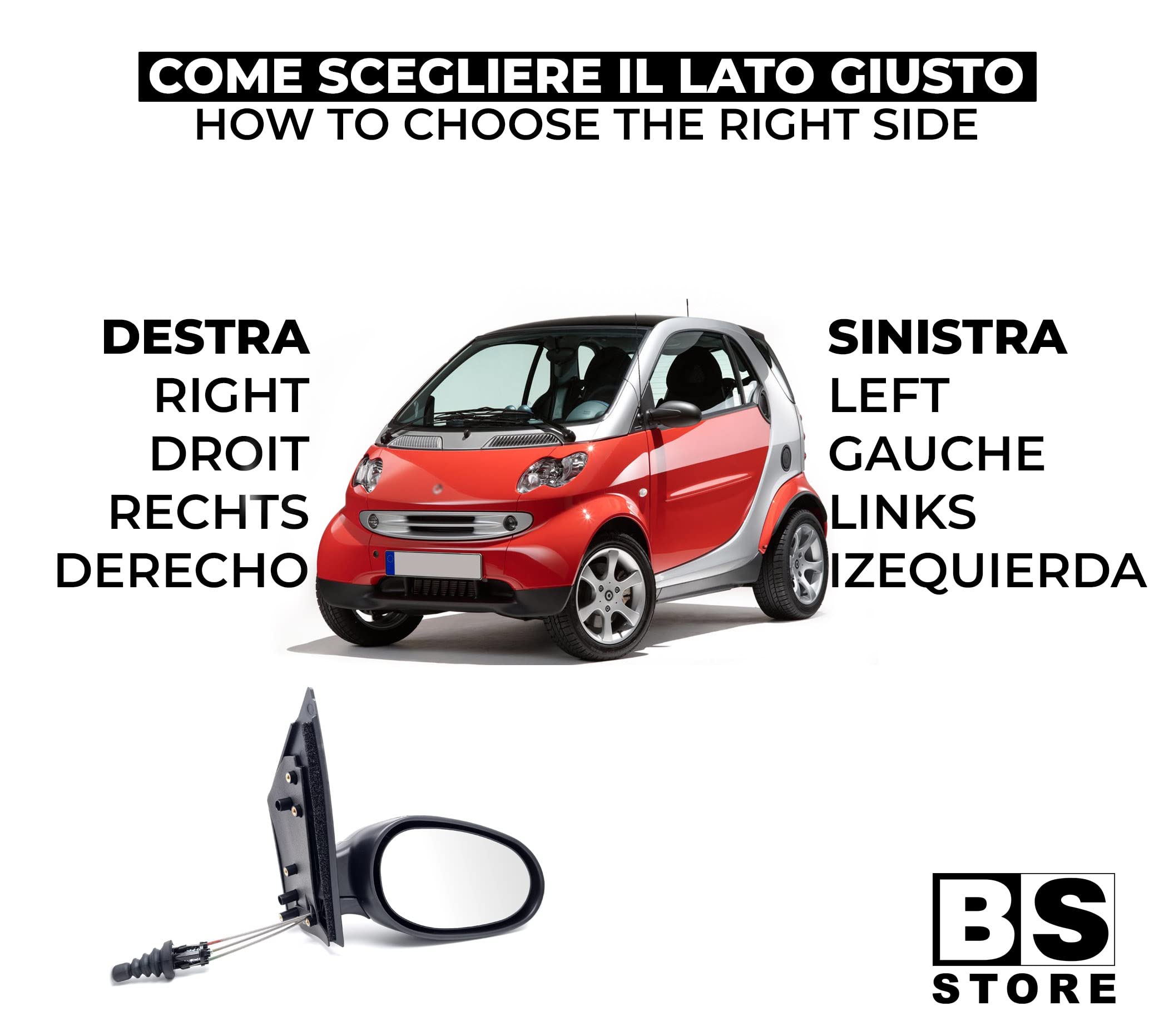 Rétroviseur Droit Pour SMART Fortwo 450 (1998-2006) - Manuel, Noir, Marque DEPO