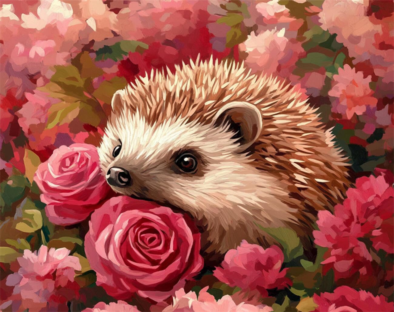 AMBATTERY Animal Tapestry Kit Hedgehog and Rose DIY Crochet Kit Embroidery Set Rug Making Canvas Kits Needlework Crafts for Home Decor 35x46in