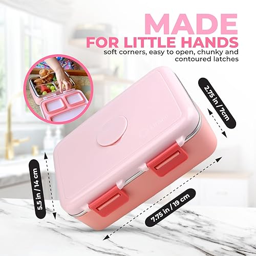 Miniatura 5 de Lonchera de acero inoxidable para bebés pequeños, niñas y niños, Mini Bento, 3 secciones de porciones de metal ecológico con tapa a prueba de fugas