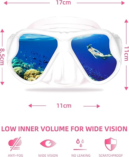 Miniatura 9 de Keary Swimming Goggles Snorkel Diving Mask for Adult Men Women Youth, Anti-Fog 180Clear View Swim Goggles with Nose Cover