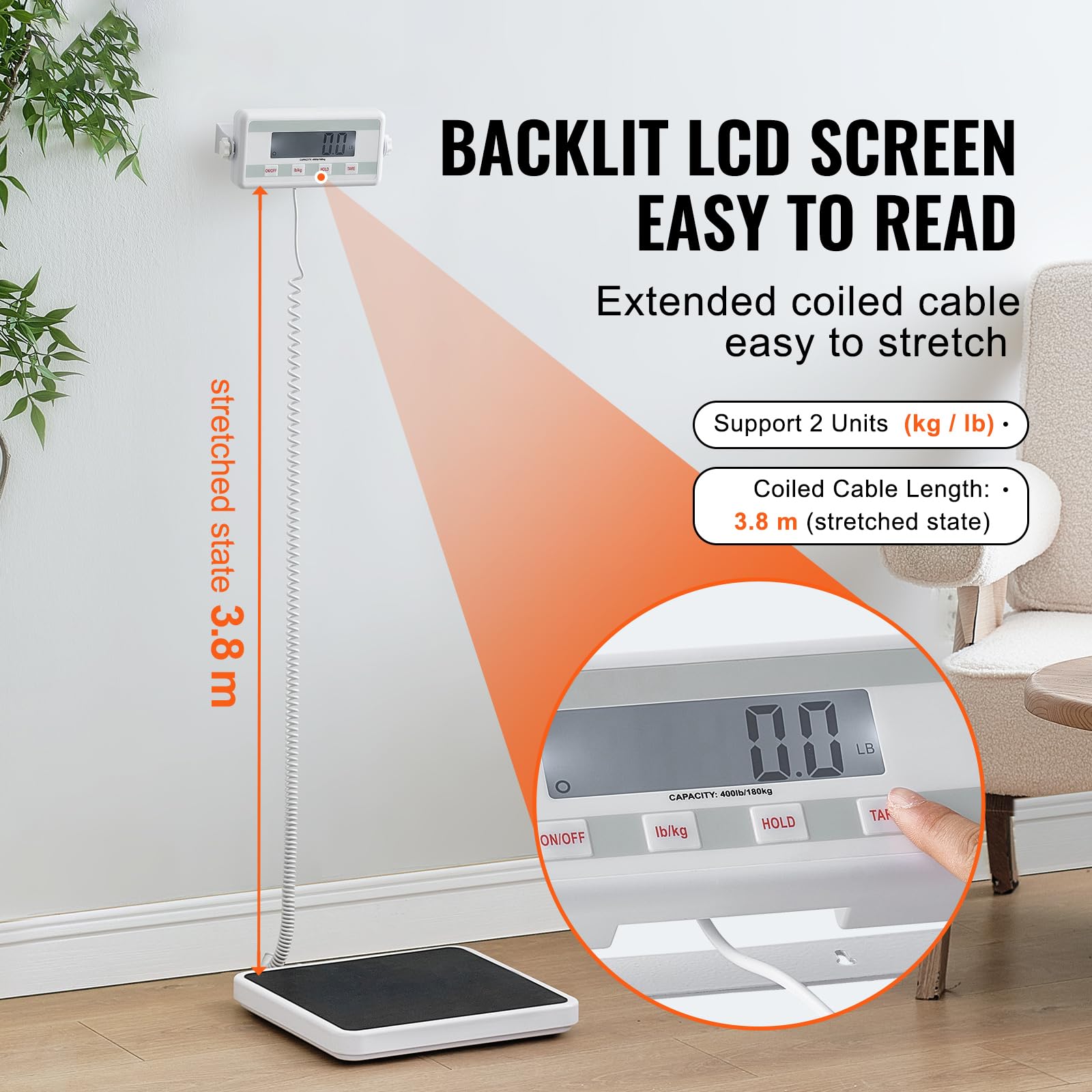 Happybuy Portable Medical Scale, Professional Digital Physician Scale with Anti-Slip Mat, 2 Units (kg/lb), Hold & Tare Function, 400LBS Capacity, Physician Weight Scale for Gym, Home, Hospital