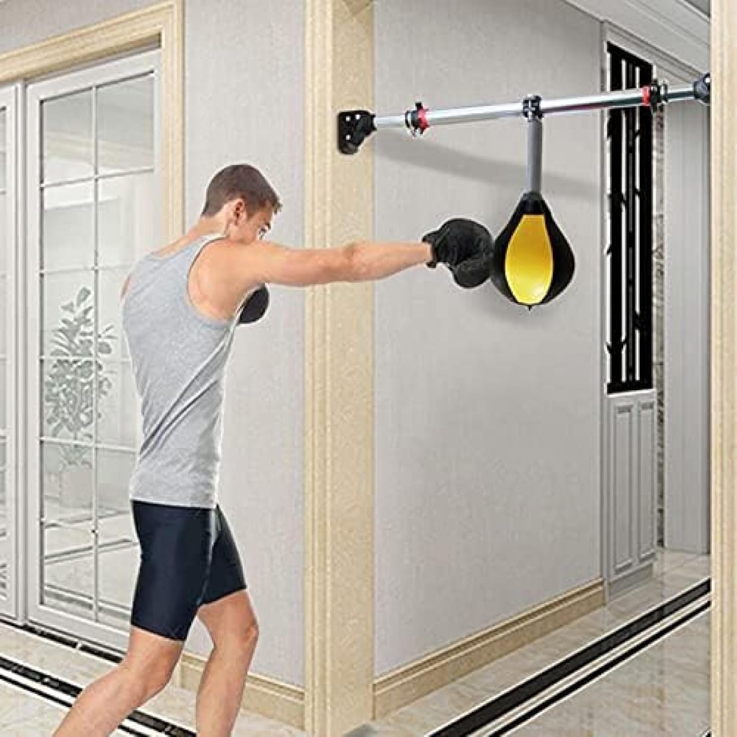 Volu Hallway Entrance Door Wall Mounted Punching Bags, Adults Kids Speed Boxing Reflex Ball Height Adjustable, Horizontal Bar And Inflatable Ball,Hilarious123