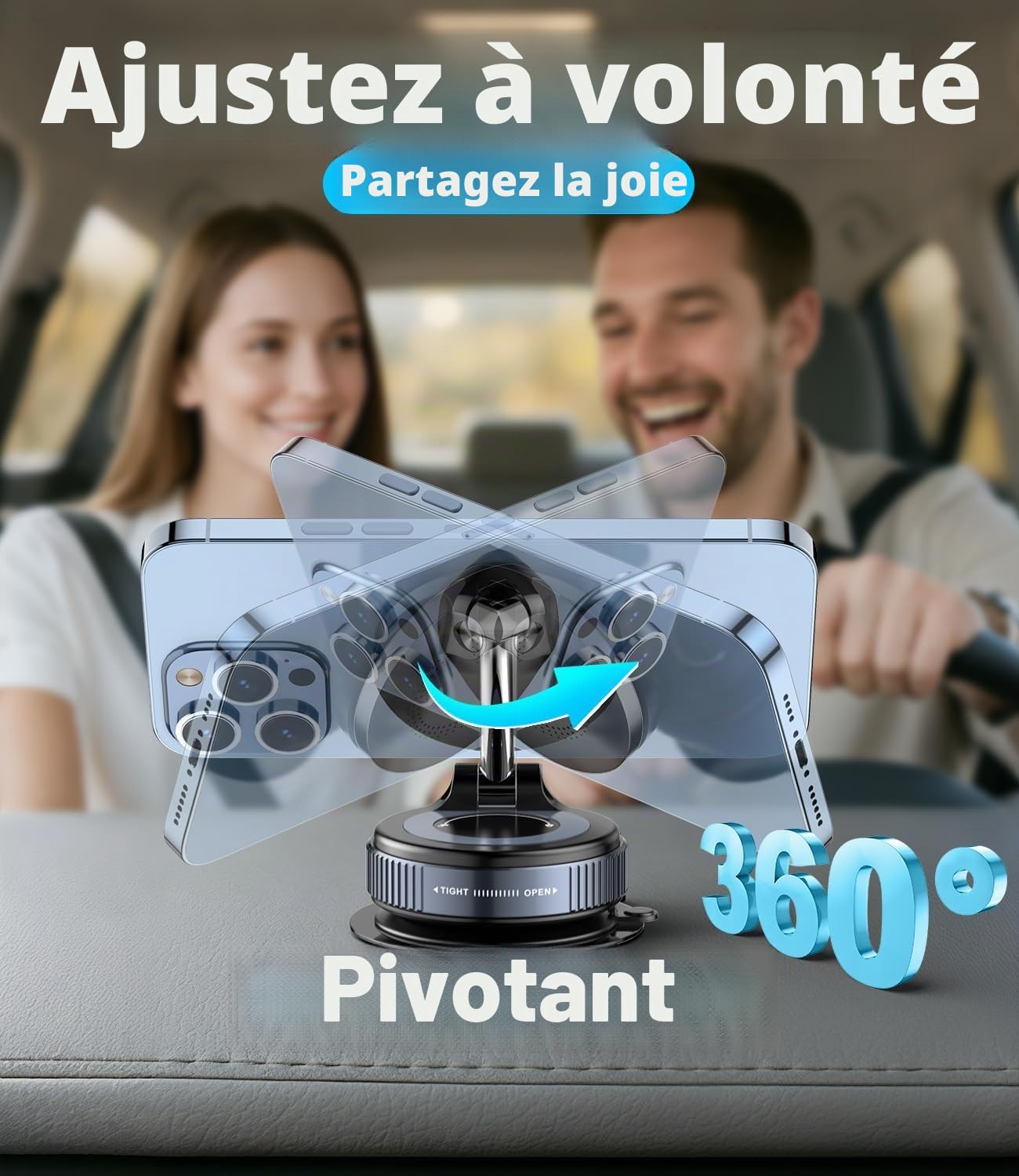15W Support Telephone Voiture Induction [Ventouse Vide] [Pliable & Réglable 360°] Porte Téléphone Voiture Chargeur sans Fil Rapide pour MagSafe iPhone 17/16/15/14/13/12 séries