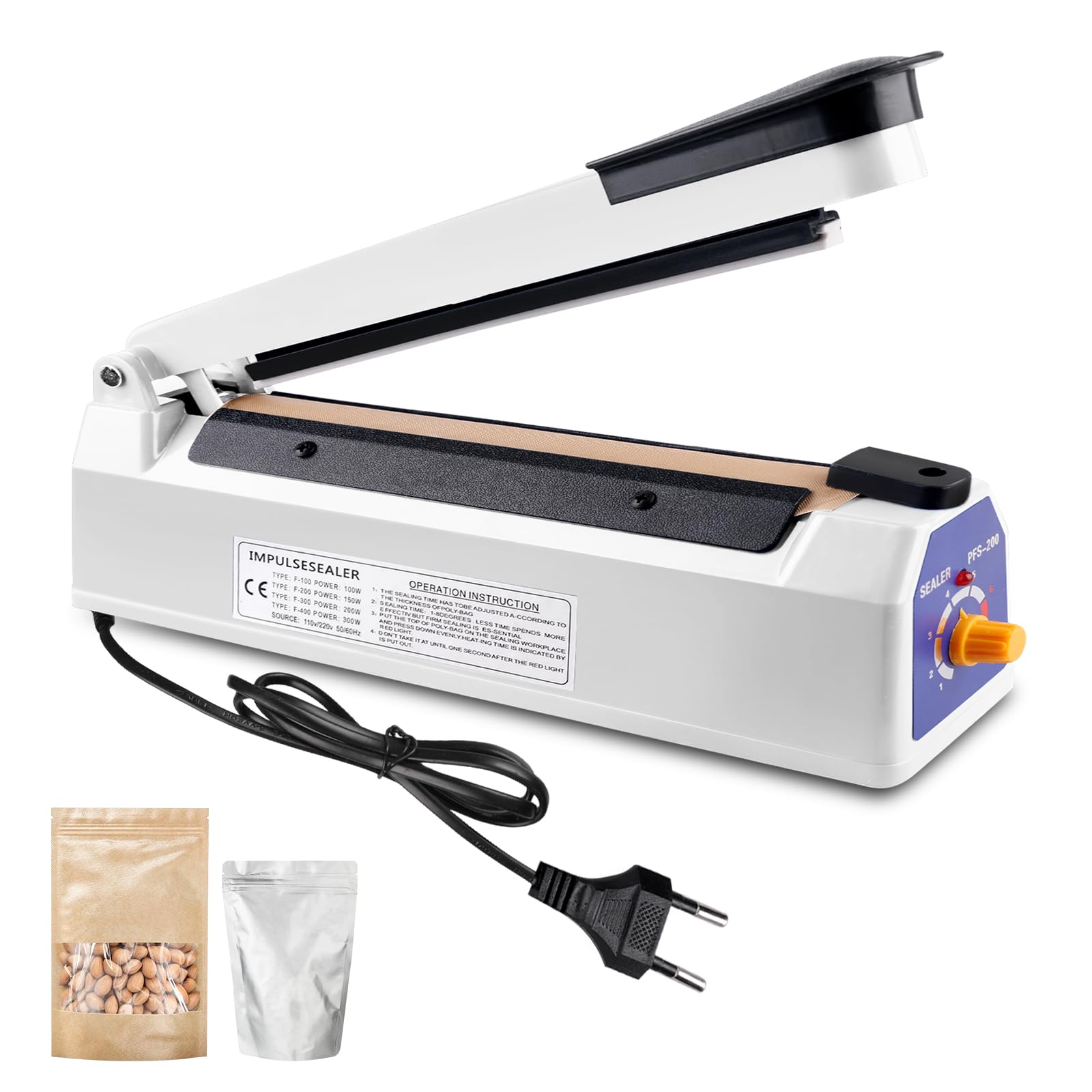 Scelleuse Thermique 200 mm, Thermoscelleuse Machine, Impulse Heat Sealer, Machine à Sceller à Chaud, Soudeuse Thermique, Thermoscelleuse, pour Sacs en Plastique, PE, PP, Mylar