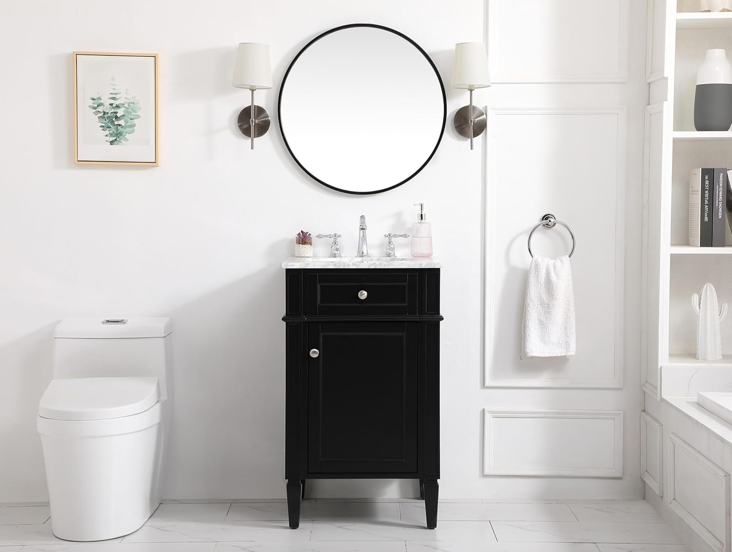 21 Single Bathroom Vanity, with Carrara White Marble Top Soft-Close, Black