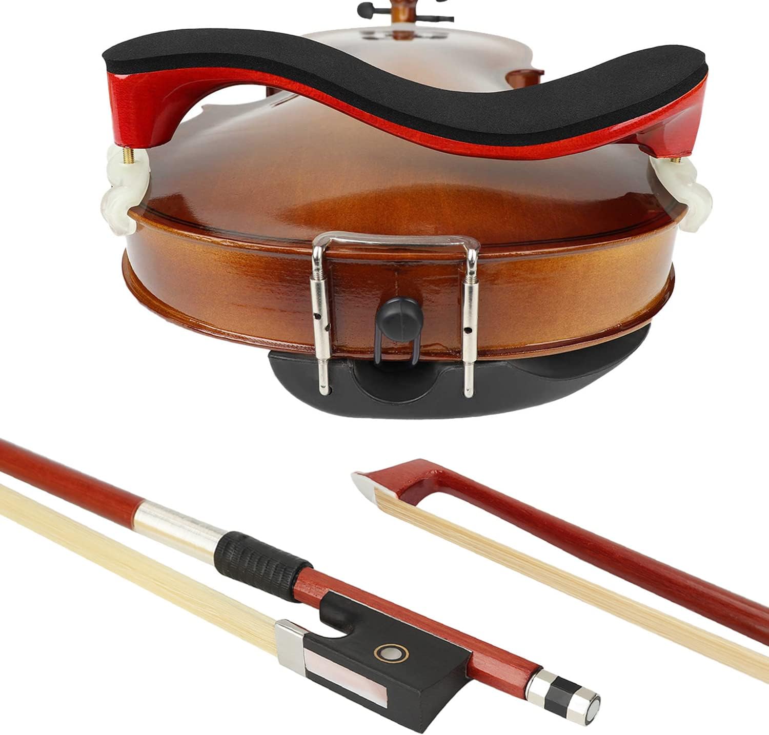 LMS Mapple Violin Shoulder Rest for 3/4 4/4Full Size, Brazilwood 4/4 Violin Bows with Height Adjustable Feet Comfortable Foam Pad for Kids Adults