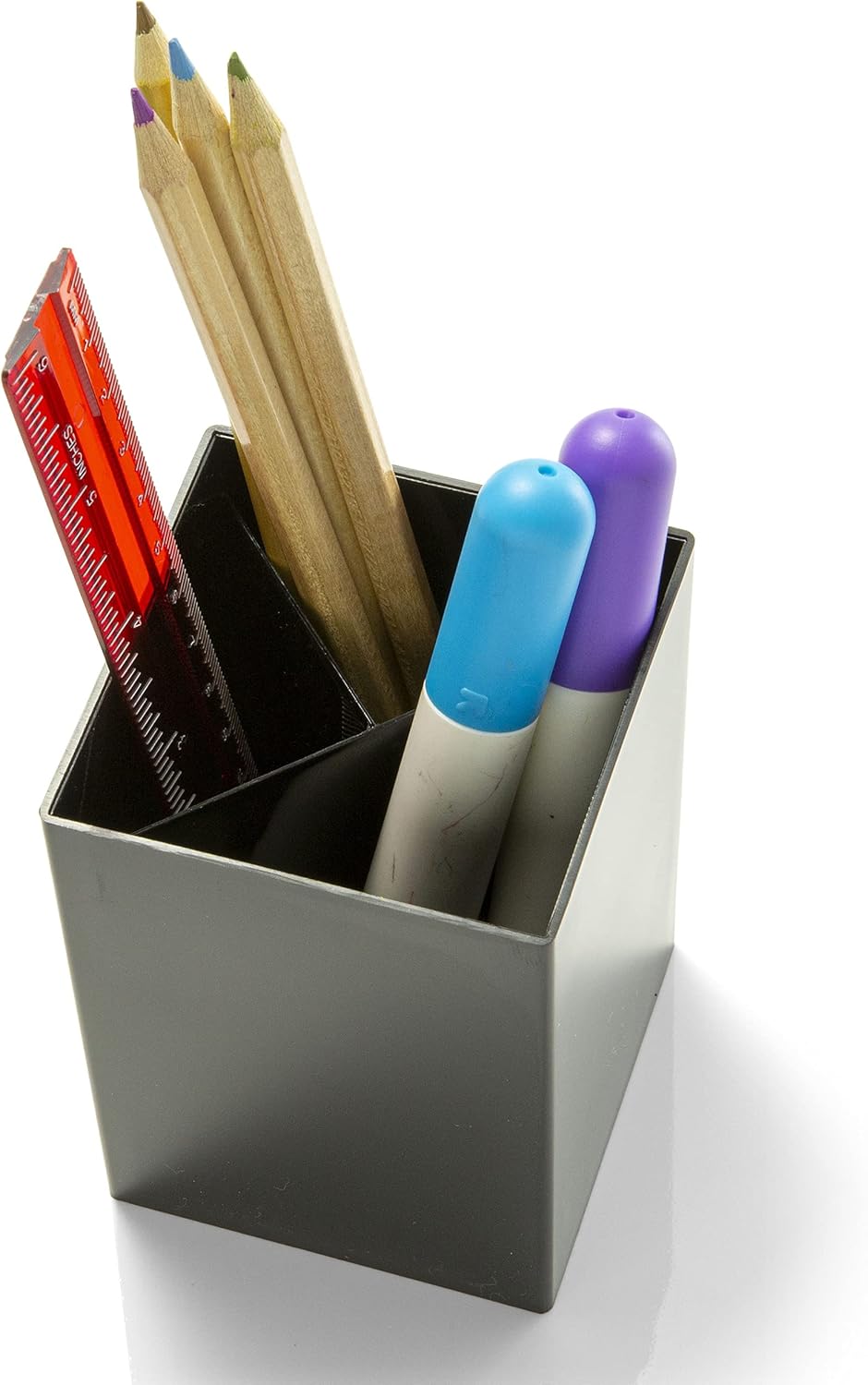 Black Acrylic 3-Compartment Pencil Holder
