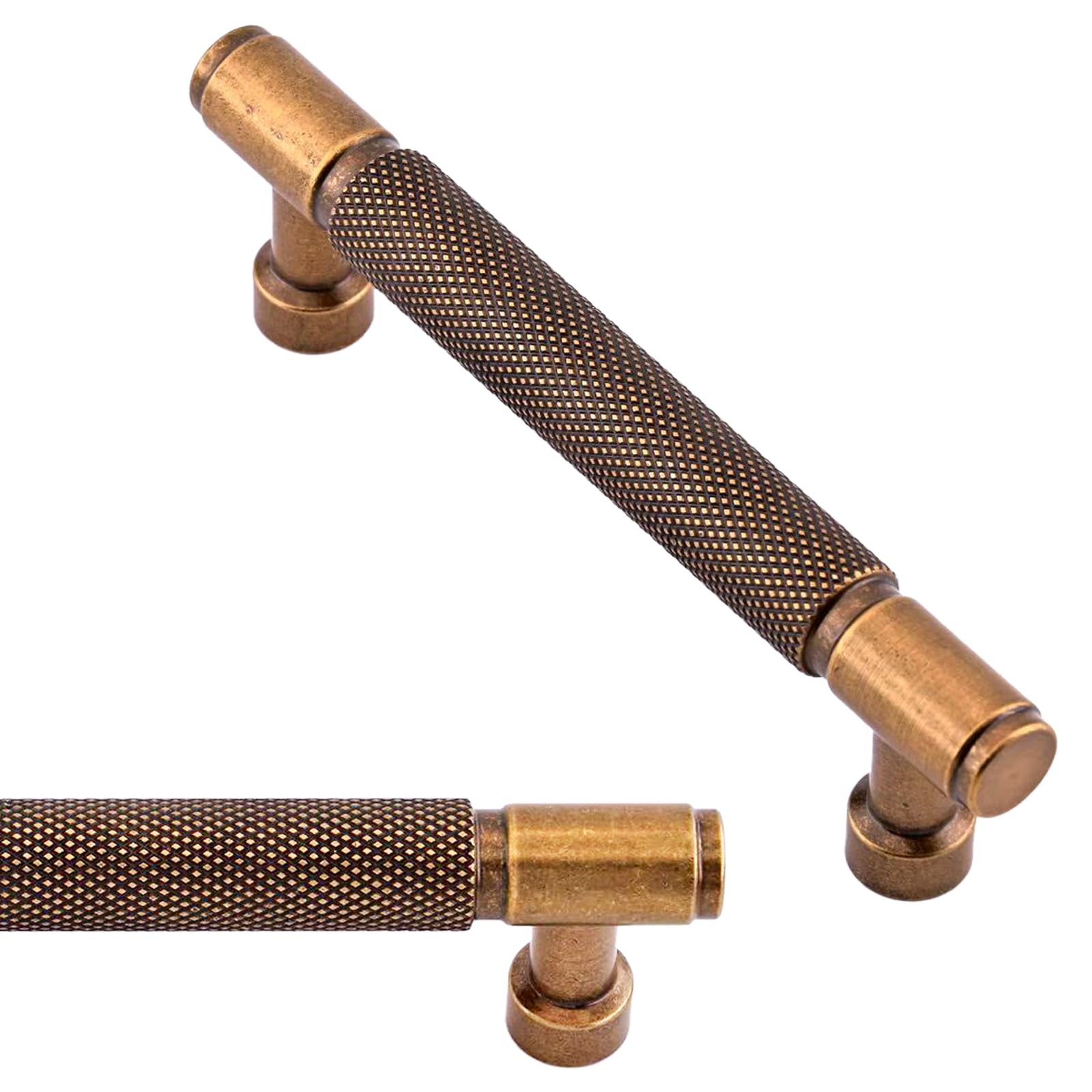 Asimerdeco 10 Pack Knurled Antique Brass Cabinet Pulls 3.75 Inch(96mm) Kitchen Cupboard Handles Cabinet Hardware Drawer Pulls — image 1