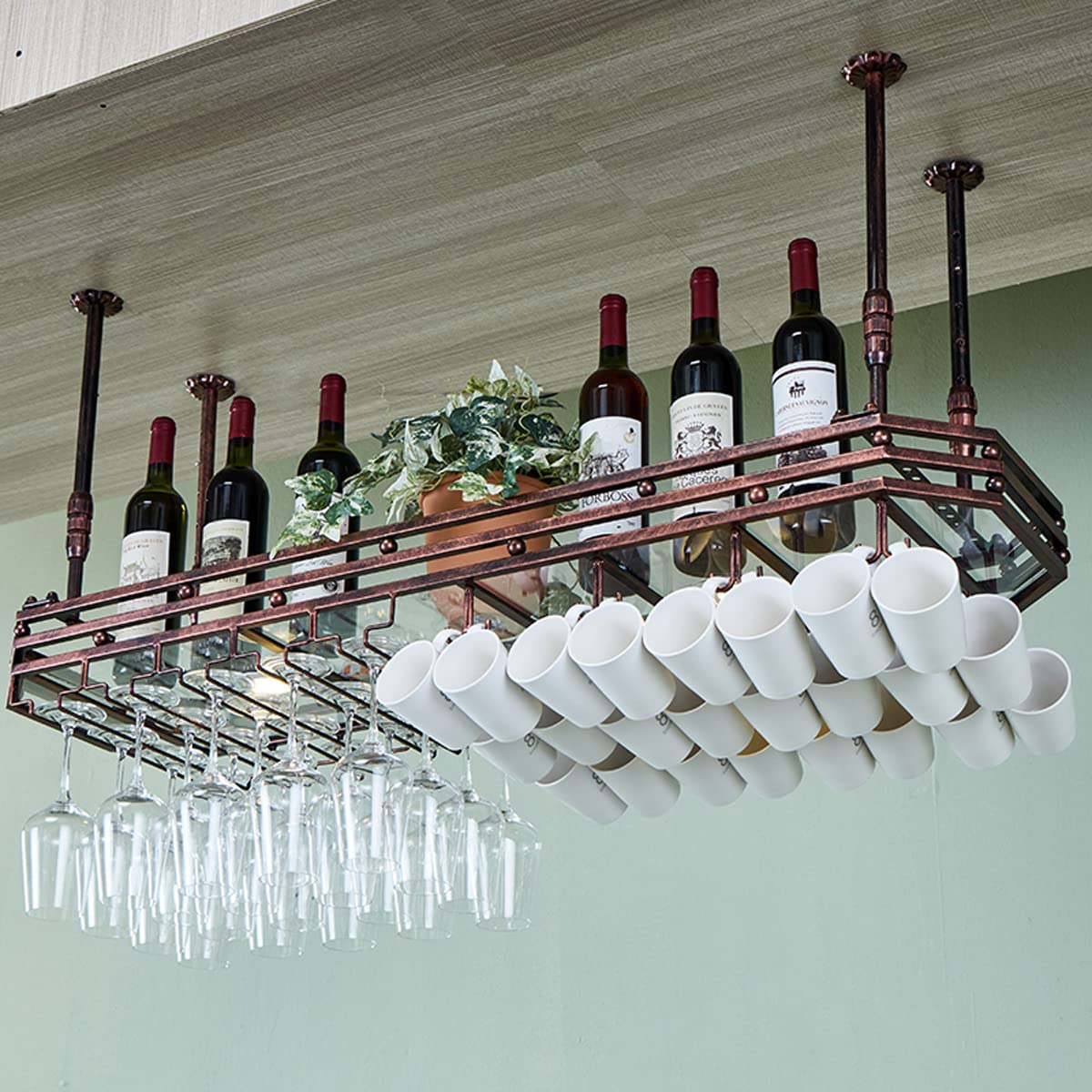 Amazon｜天井ワイングラスラック、吊り下げワイングラスラック