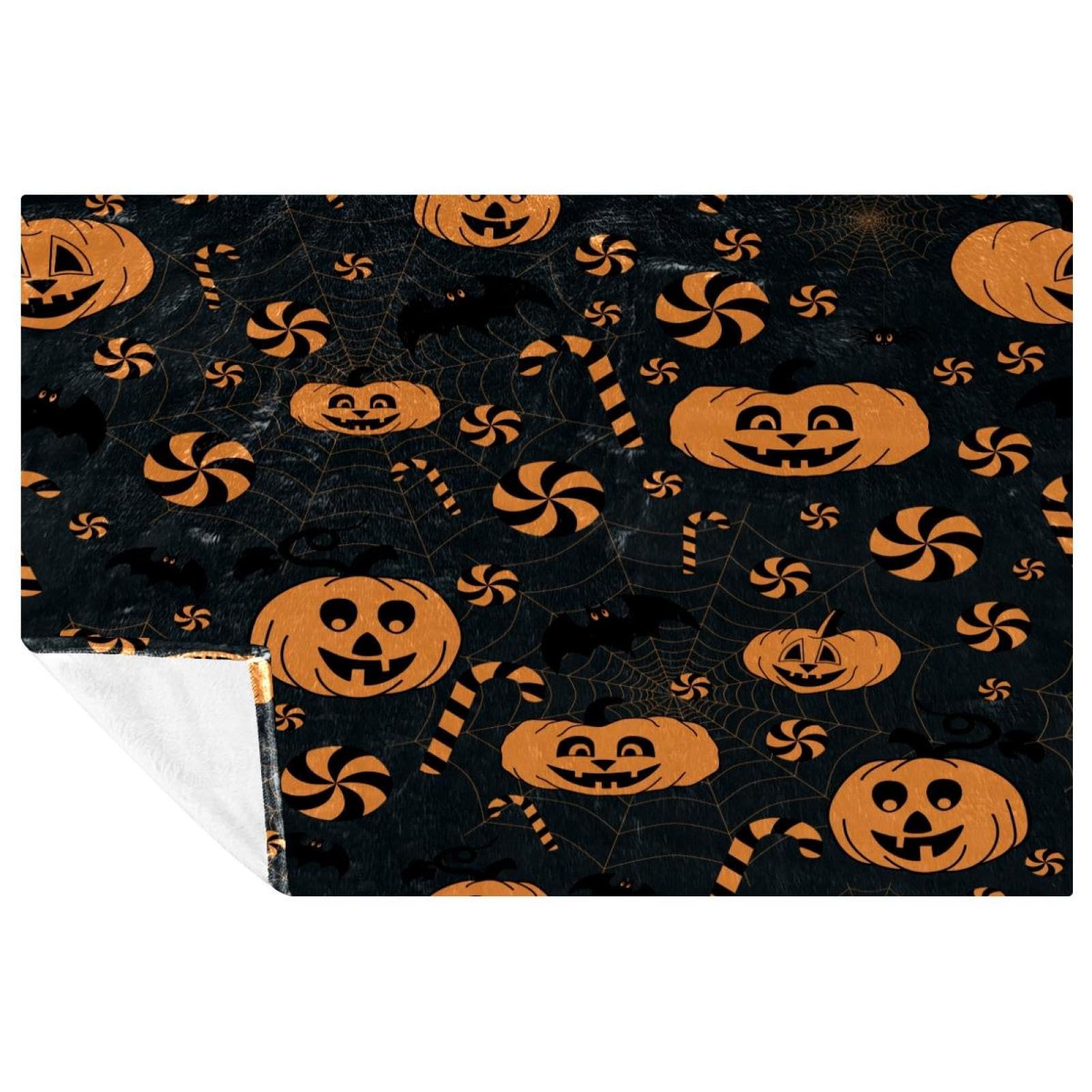Couverture douce chaude Halloween lit canapé plaid citrouilles chauve-souris 150x100cm