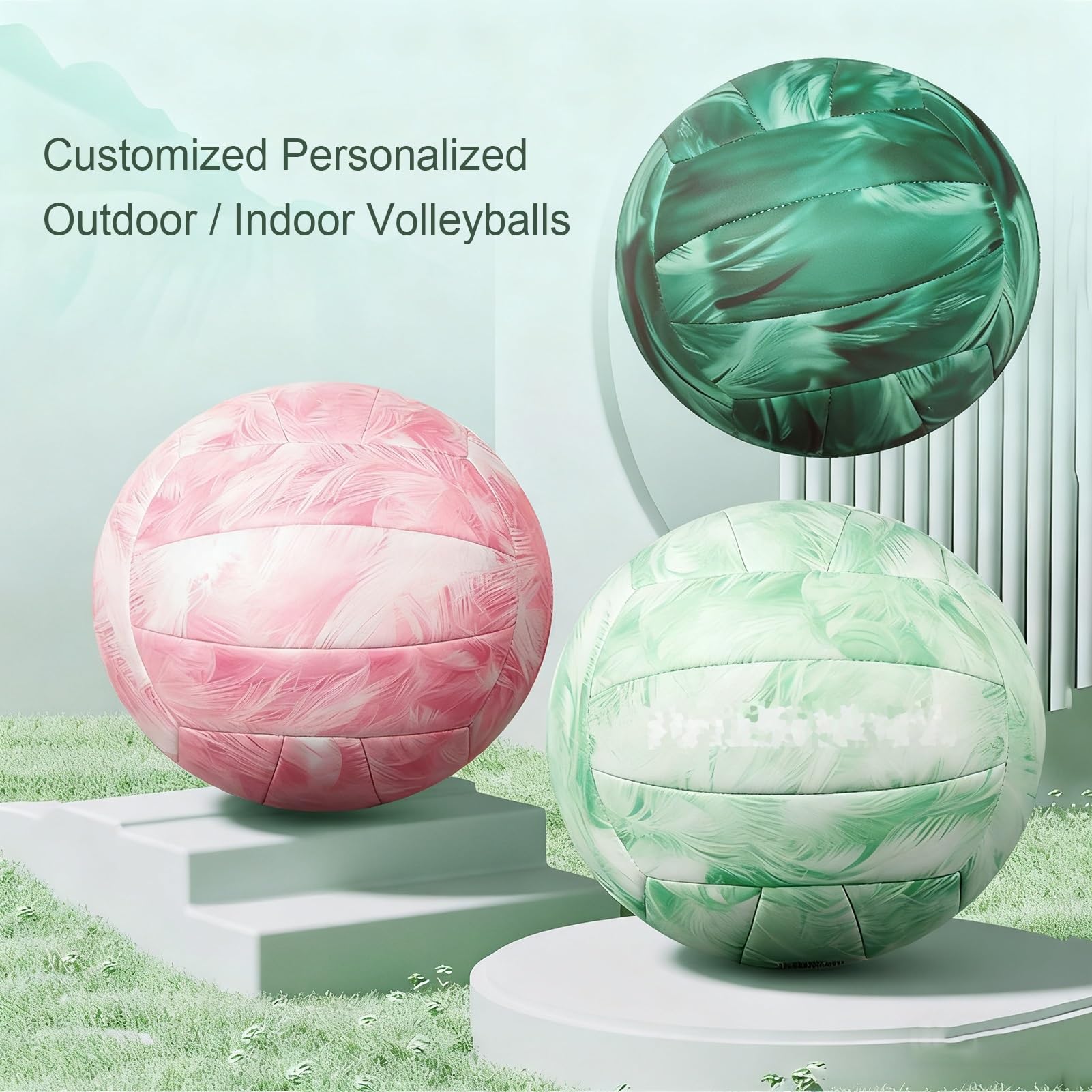 Ballons De Volley-Ball Souples Officiels Personnalisés pour Extérieur Intérieur Piscine Entraînement, Taille 5 Équipement De Volleyball De Plage, Ballon De Sport Cadeaux(Green-B)