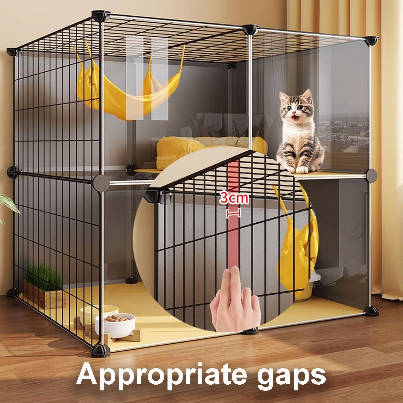 Cages pour Chats Noirs d'intérieur, enclos pour Chats Catio, Parc pour Chats avec Couvercle, Cage à roulettes pour furets, Chinchillas, Lapins et Petits Animaux (106 x 46 x 82 cm)