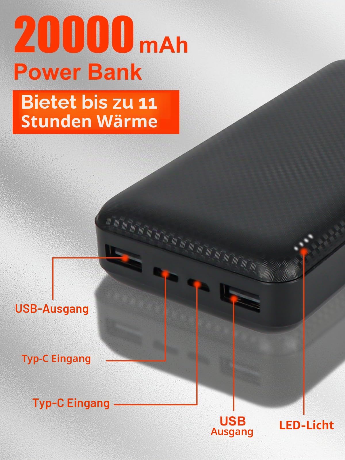 Beheizbare Weste, Heizweste Herren mit Powerbank 20000 mAh, Beheizte Weste mit 26 Heizzonen 3 Temperaturstufen, Wärmeweste Herren für Spaziergang Skifahren Angeln Motorrad Outdoor Ativitäten