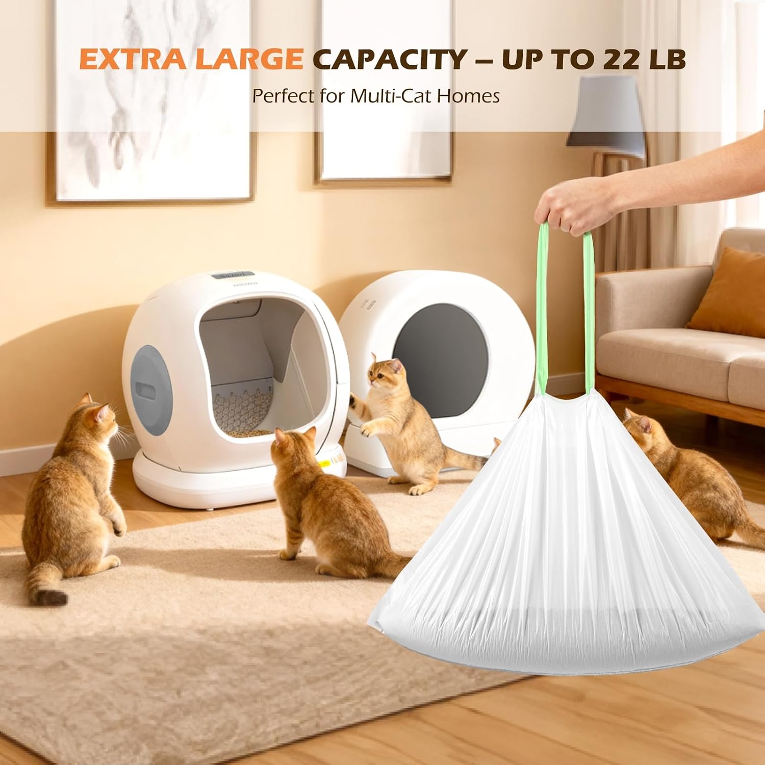 120PCS Automatic Cat Litter Box Liners Bags for MeoWant MW-SC01 SC02 SC09 | 3 Mil Thick Bags with Drawstring Design, Tear Resistant & Leak Resistant Replacement Liners for Self-Cleaning Litter Boxes