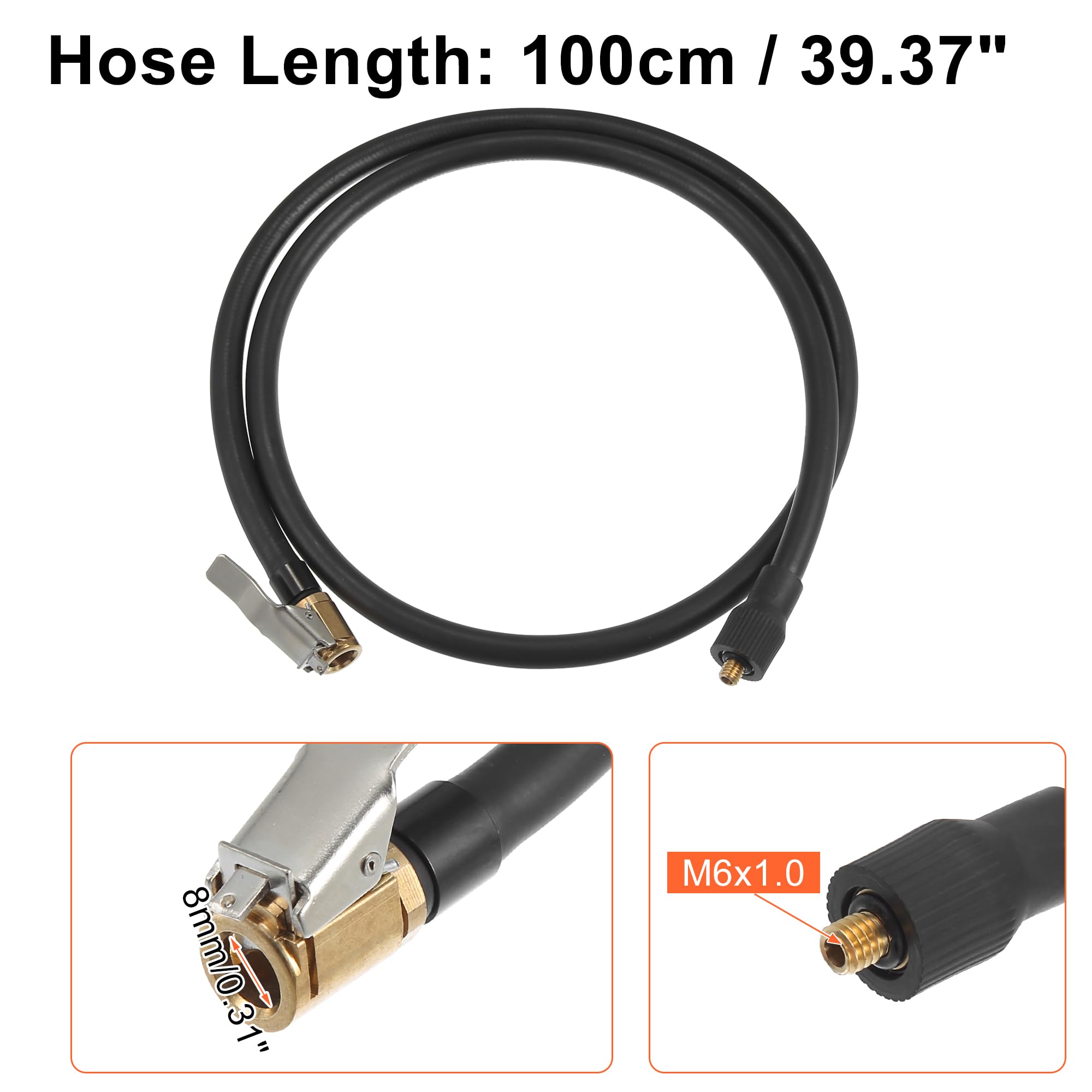 QUARKZMAN 100cm 39.37" Pneumatico Gonfiatore Estensione Tubo Flessibile per Auto Moto Nero