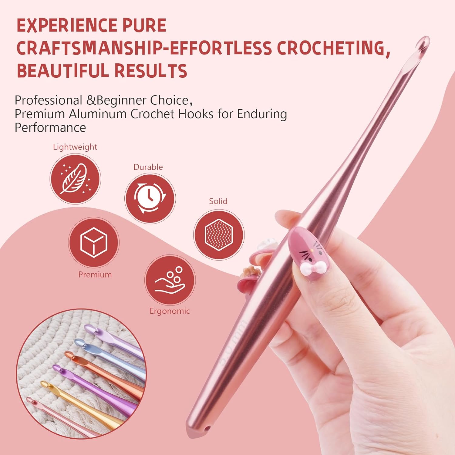 Mdoker Newest Aluminum Crochet Hook Set with Case Ergonomic Grip Crochet Hooks,Non-Slip Hooks for Arthritic Hands, Perfect Crochet Gift for Women,3mm-10mm