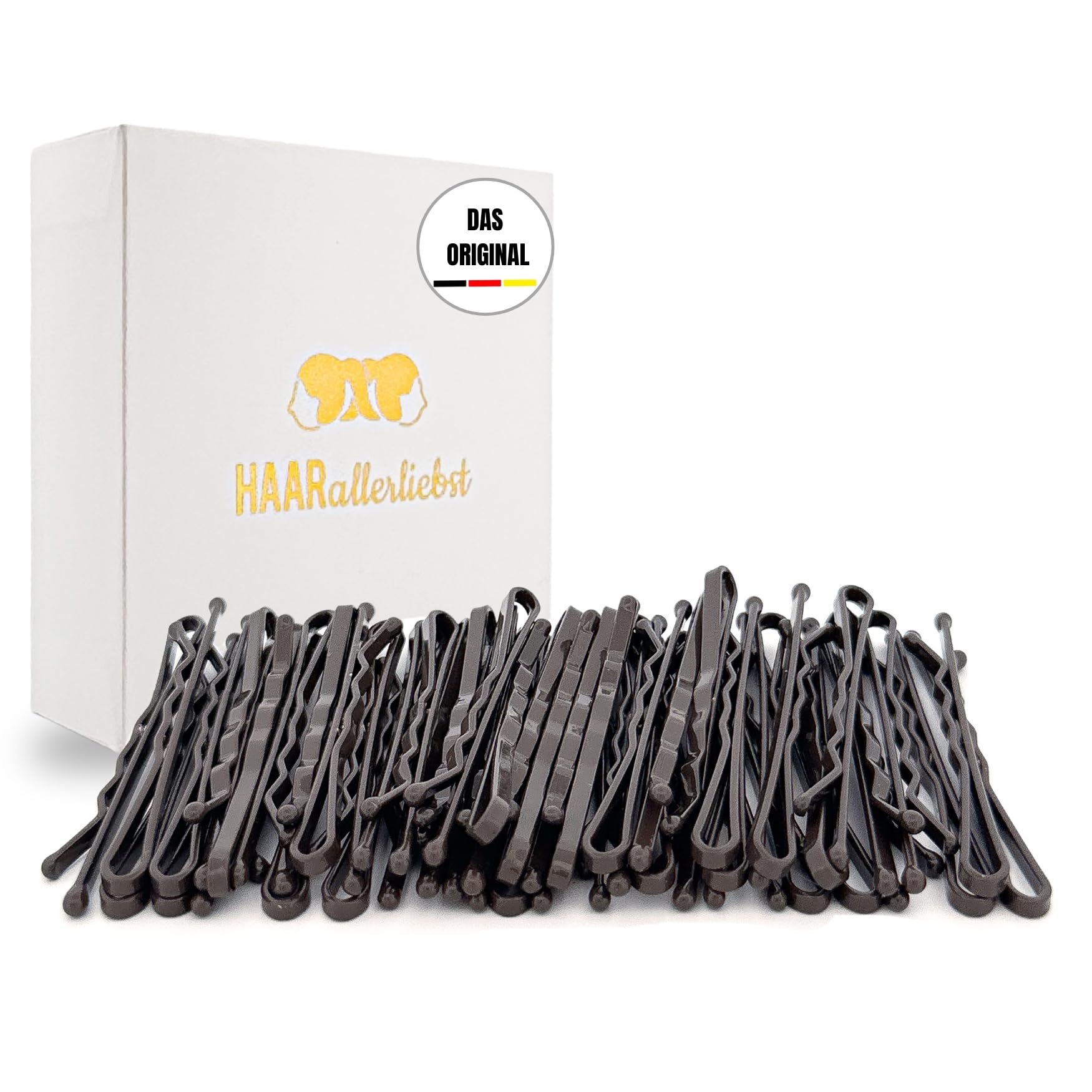 HAARallerliebst® 50 Bobby Pins Brown Dark, 5 cm Hair Clips for Women, Extra Strong & Durable, Sustainable Gift Box