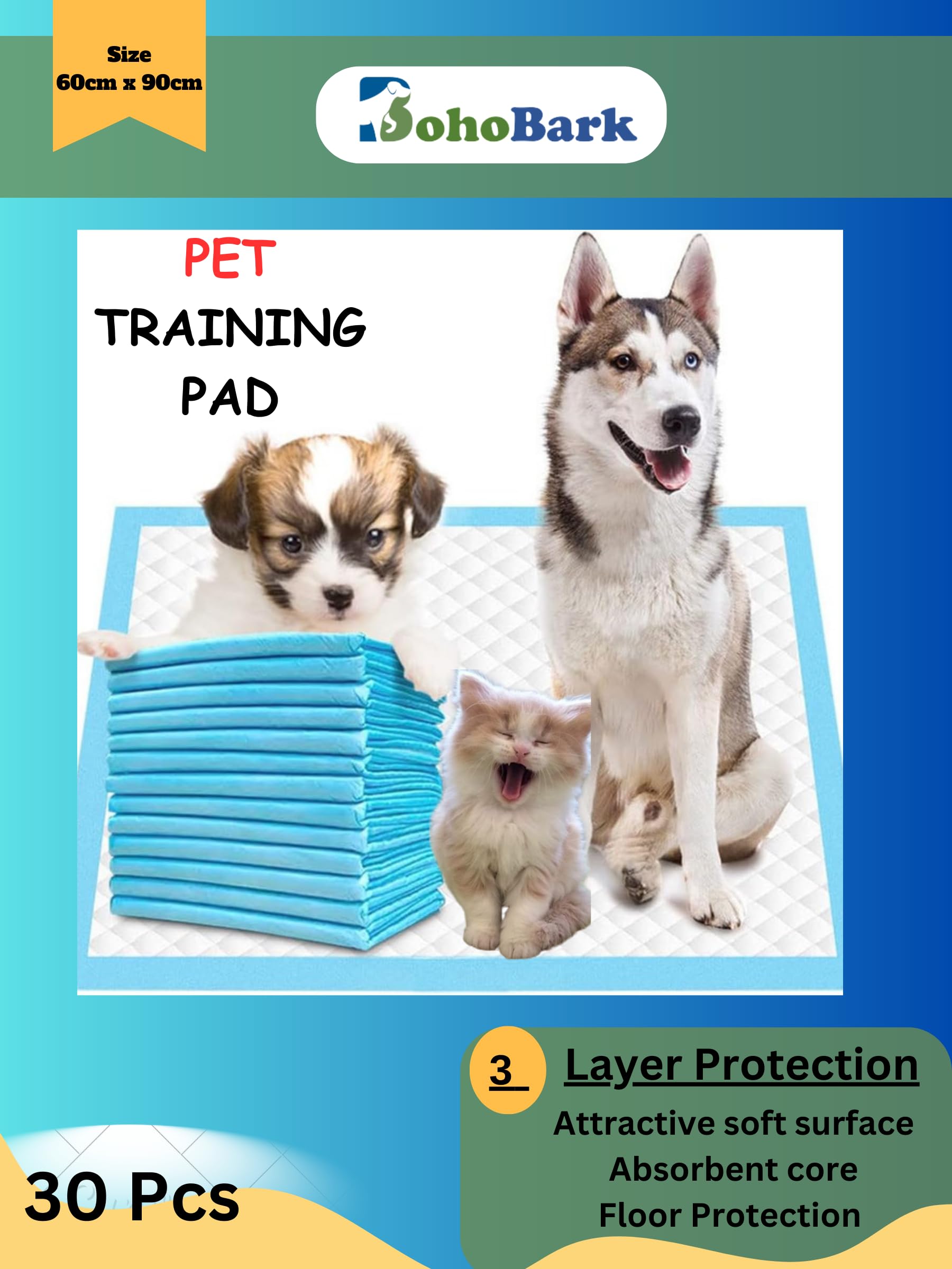 BohoBark Disposable Pet Training Pads 60x90 cms Large Puppy Pee and Potty Pads with Quick Drying Surface & Absorbent Core, Suitable for Small/Medium/Large Breed Pets, Dogs, Cats (Cotton Disposal, 30 Pcs) (B0CFHD3BVS) Amazon Price History, Amazon Price Tracker