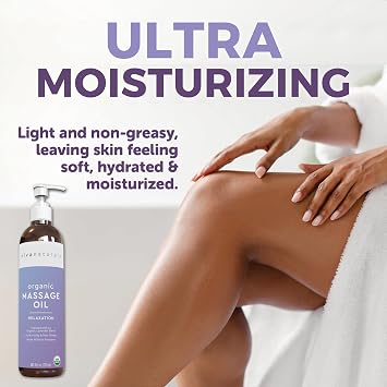 Viva Naturals Organic Massage Oil, Lavender Scented, 8 fl oz (237 mL) Non-Greasy, Certified Organic Massage Therapy Oils