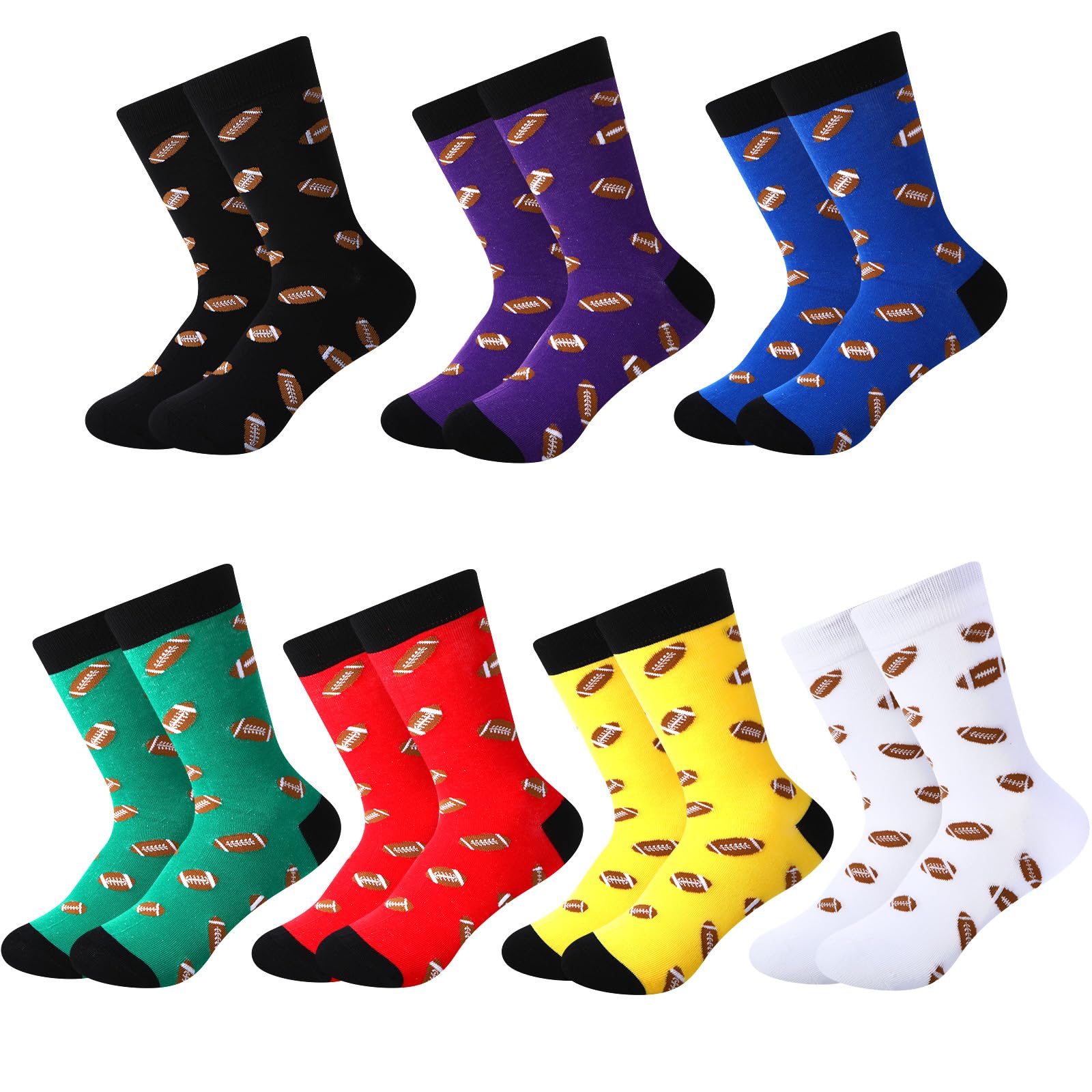HooLing 7 Pair Novelty Football Soccer Socks for Kid Football Soccer Casual Sock Crew Sport Sock Gift for 7-10 Boy (Football)