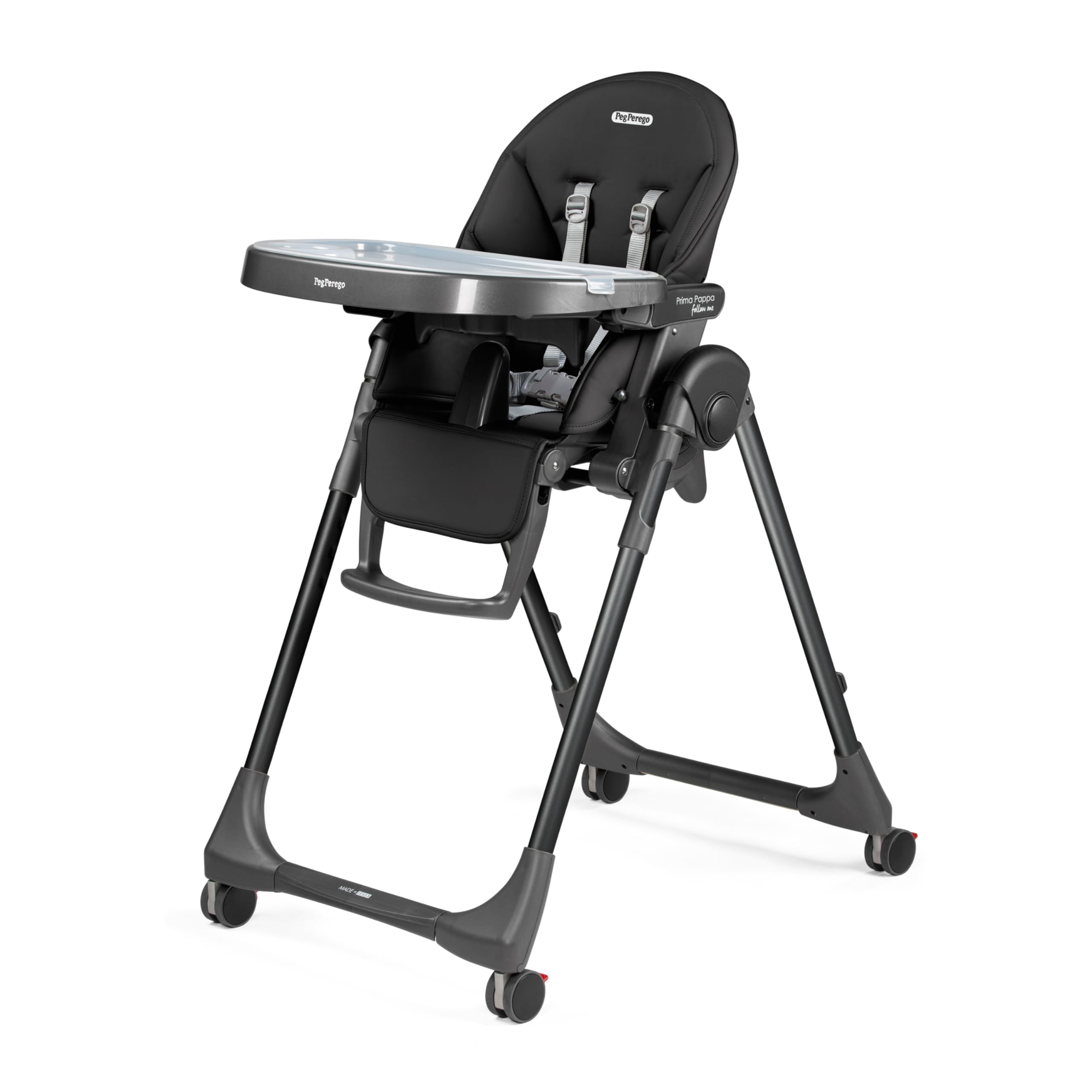 PEG Prima Pappa Follow Me Hochstuhl für Babys, Neigbar, Liegefunktion, 4 Räder, Faltbar und Ultra-Kompakt, für Kinder von 0 bis 3 Jahren (0-15 kg), True Black