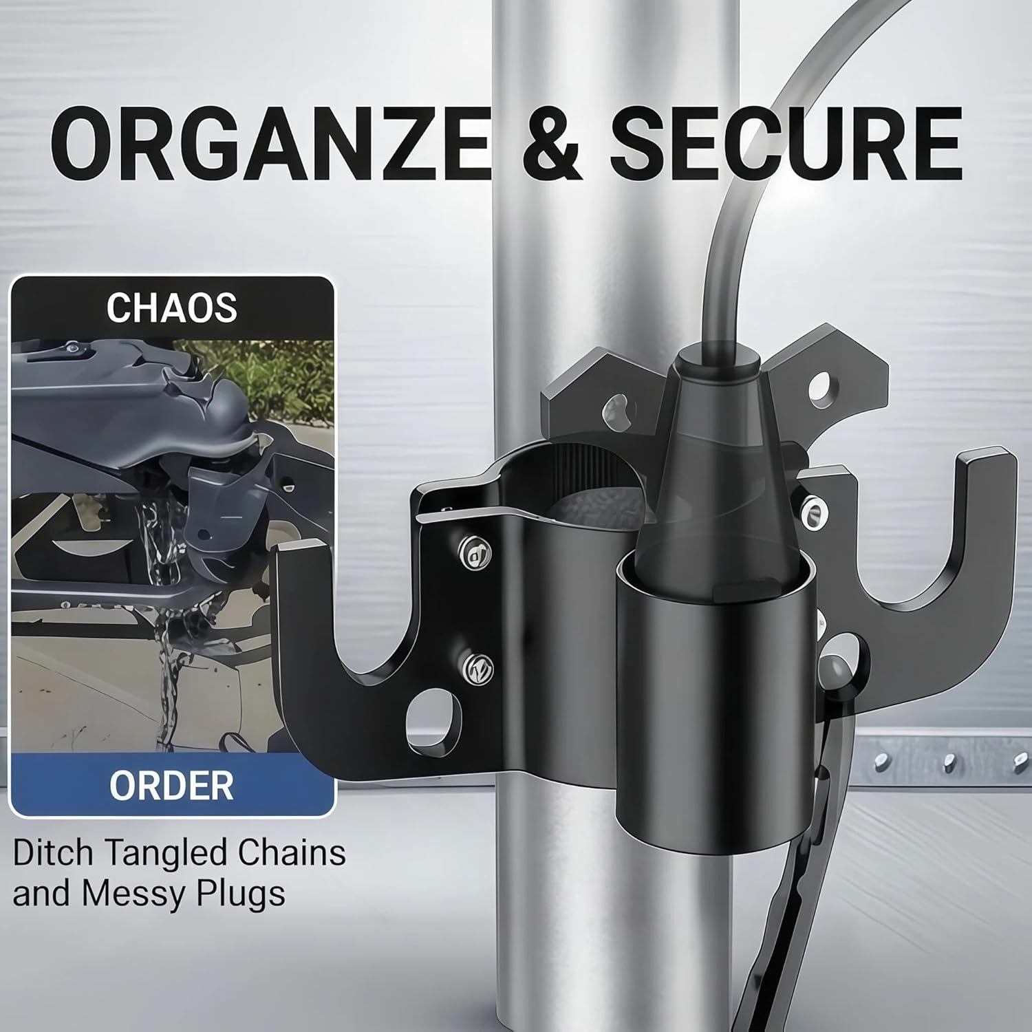 Aluminum Rv Towing Chain Organizer & 7-Way Plug Holder, Heavy Duty Anti-Rust Trailer Chain and Plug Holder for Tongue Jack, Cable Wire Harness Holder for Rv Camper Towing (3pc)