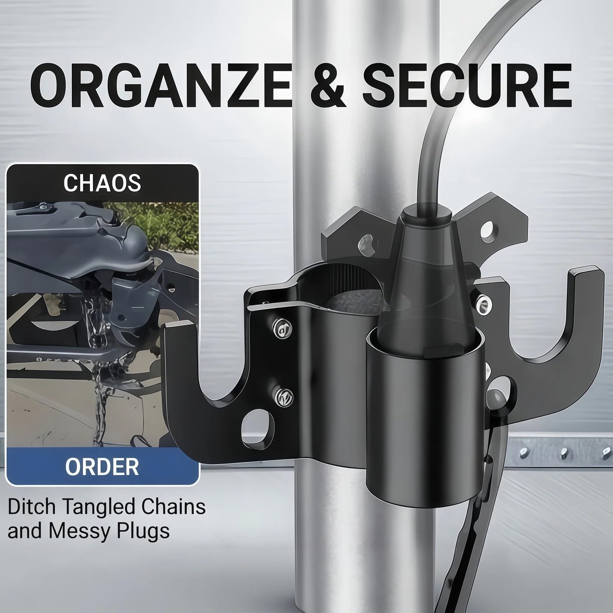 Aluminum Rv Towing Chain Organizer & 7-Way Plug Holder, Heavy Duty Anti-Rust Trailer Chain and Plug Holder for Tongue Jack, Cable Wire Harness Holder for Rv Camper Towing (1pc) - 3