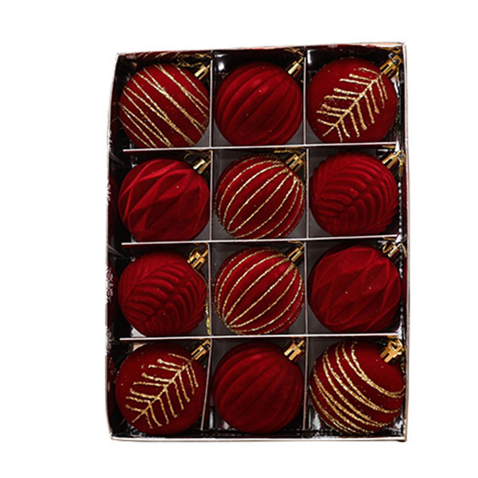 12Pcs Elegant Velvets Painted Christmas Baubles Festives Tree Decoration for Home and Party Flocking Baubles Accessories Christmas Tree Ornament