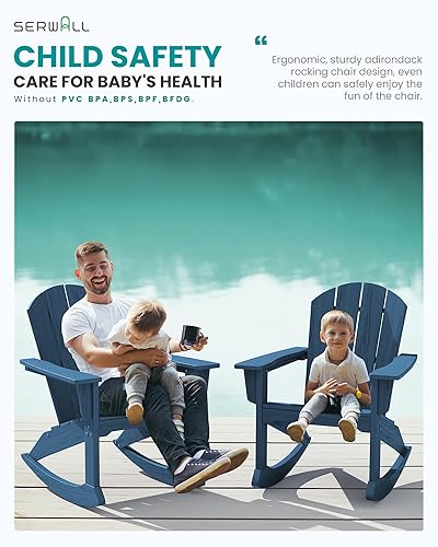 Miniatura 6 de SERWALL Modern - Juego de 2 sillas mecedoras Adirondack de polietileno de alta densidad para todo tipo de clima, para piscina, césped, jardín,