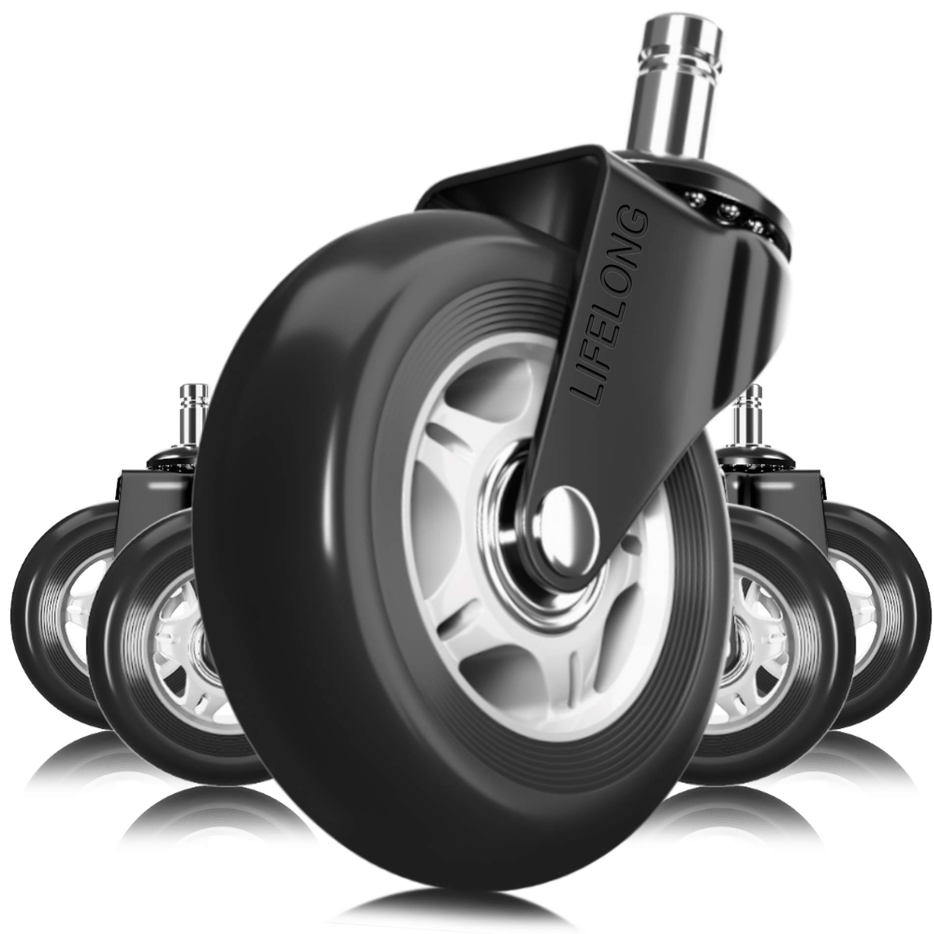 Lifelong Office Chair Wheels Replacement Rubber Chair Casters for Hardwood Floors and Carpet, Set of 5, Heavy Duty Office Chair Desk Casters for Chairs to Replace Office Chair Mats - Universal Fit