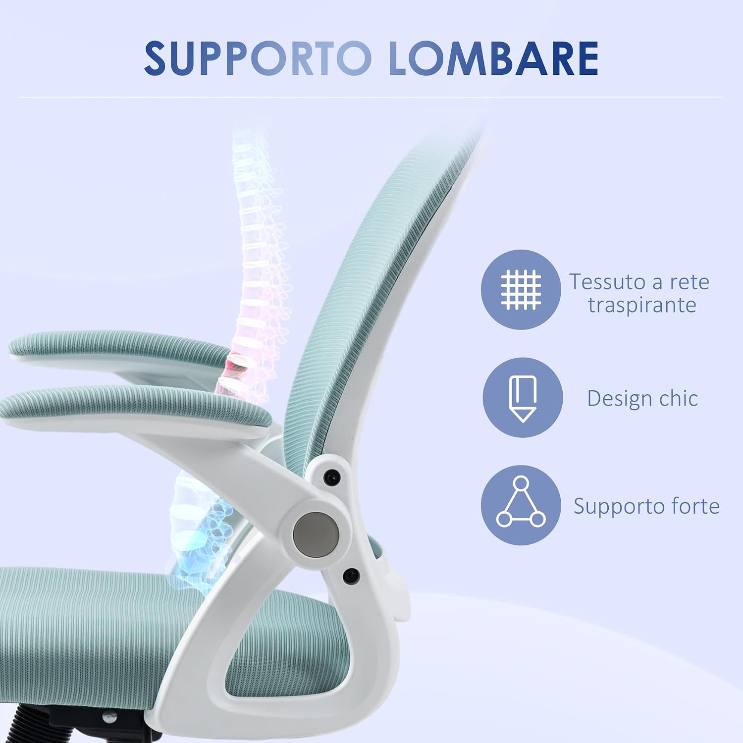 Image showing the rocking function of the Vinsetto Office Chair, with arrows indicating the tilt mechanism and tension adjustment knob.