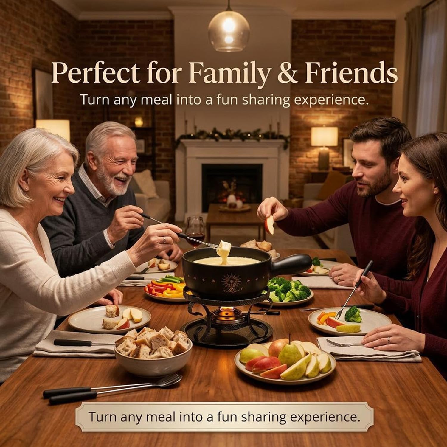 Artestia Ceramic Fondue Pot Set for Cheese & Chocolate, 2L Fondue Set for 6 People with Burner, Stand & Forks, Swiss Style Melting Pot for Party, Date Night & Gift - 4