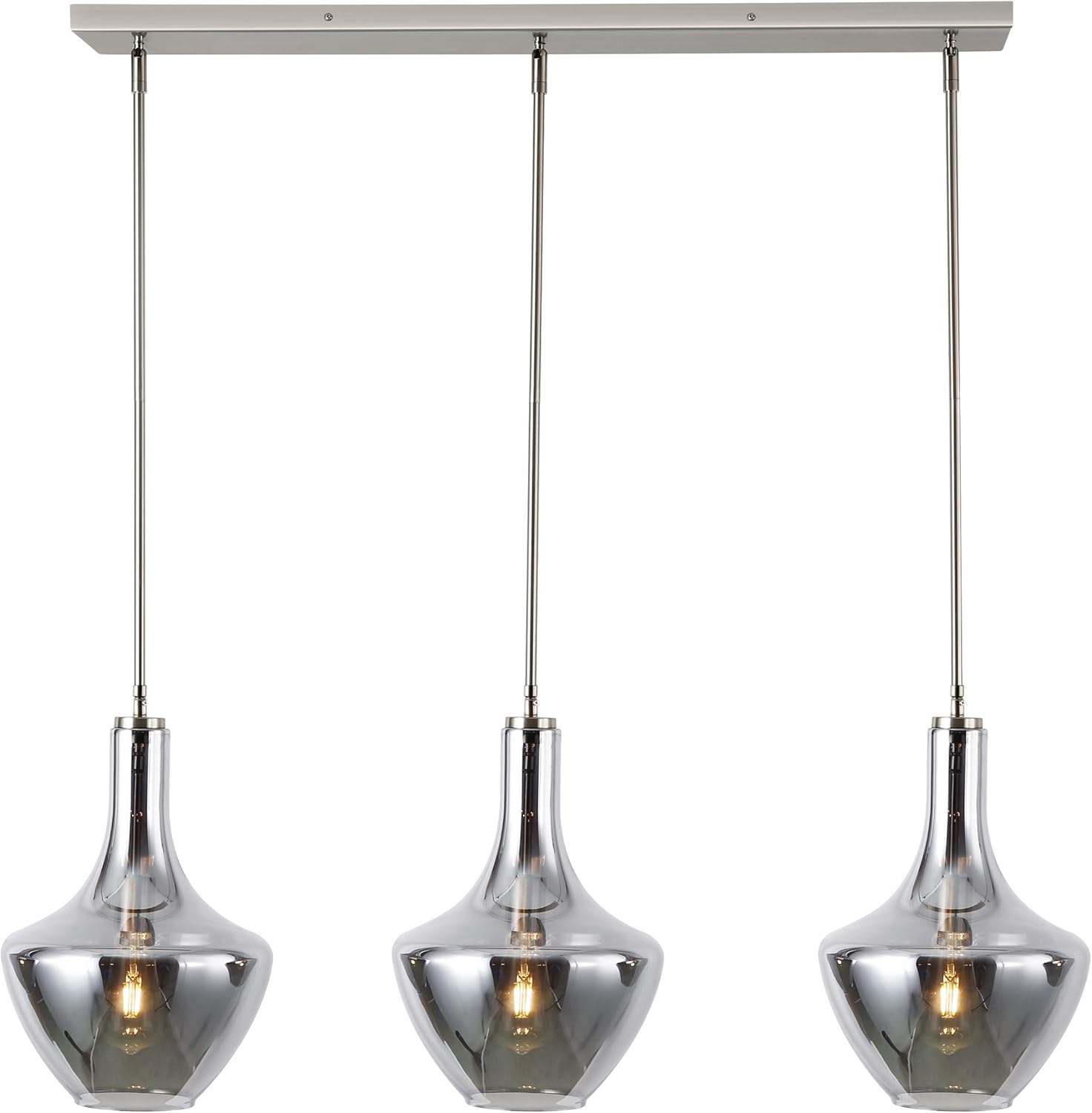 Light Society Modena 3-Light Island Light, Chrome Glass with Satin Nickel Finish, Contemporary Mid Century Modern Style Lighting Fixture