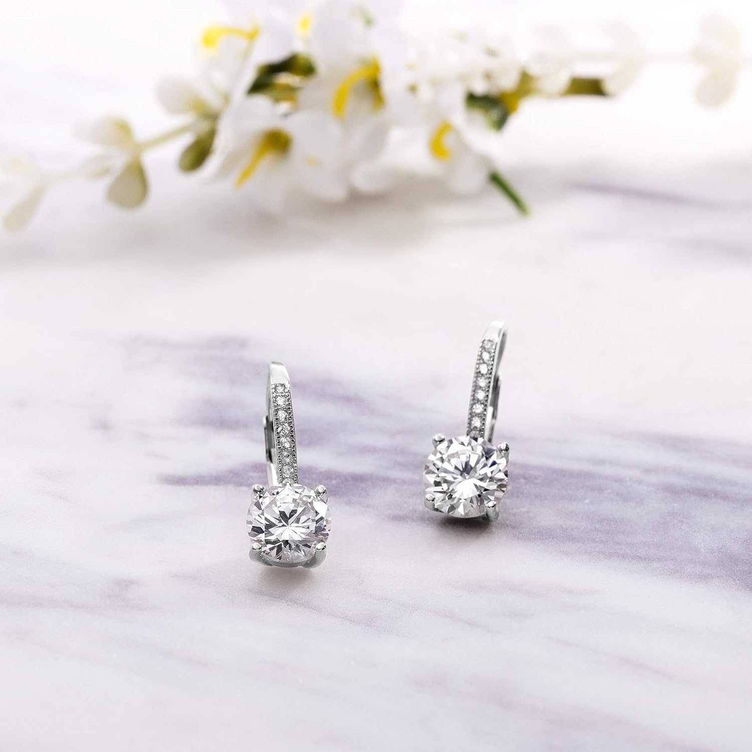 Devin Rose 925 Sterling Silver Round Dangle Drop Bridal Leverback Earrings for Women made with Faceted Crystals - Image 7