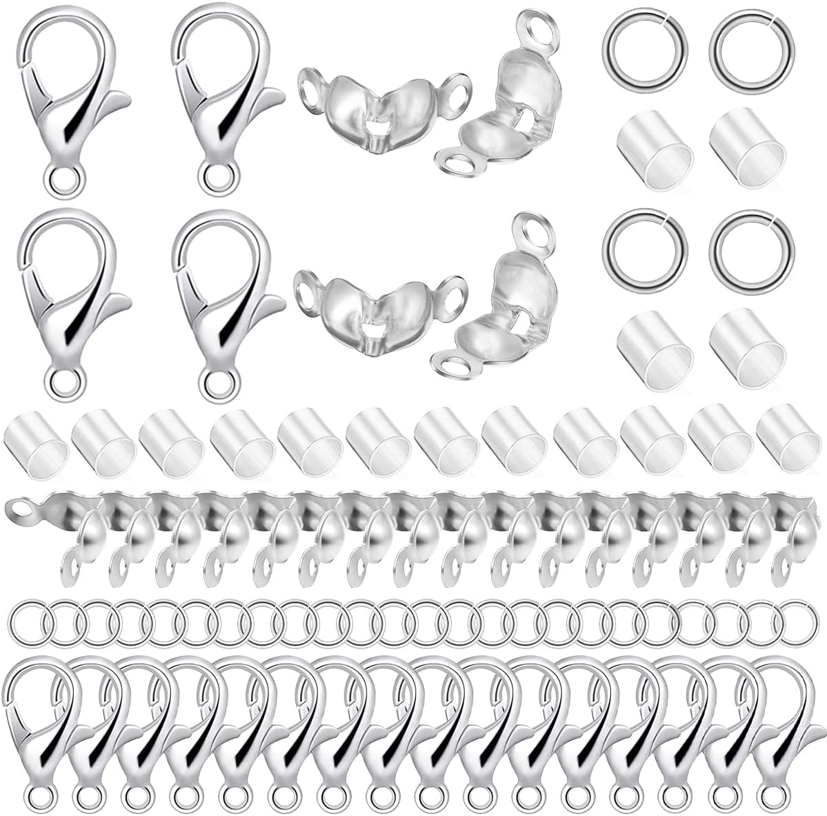 Juego de 1600 accesorios para hacer joyas con 100 piezas de cierre de pinza de langosta, 300 piezas de puntas de cuentas, cubiertas de nudo, 600