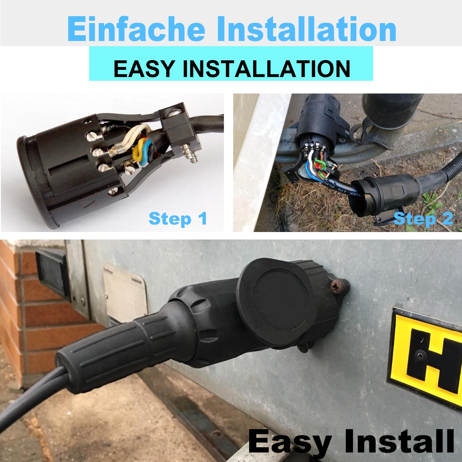 Conector de remolque, Conector de remolque premium - 13/8 polos con contacto de rosca según ISO 11446, para remolques de 12 V, incluye cubierta de estacionamiento, conector de 13 polos (conector