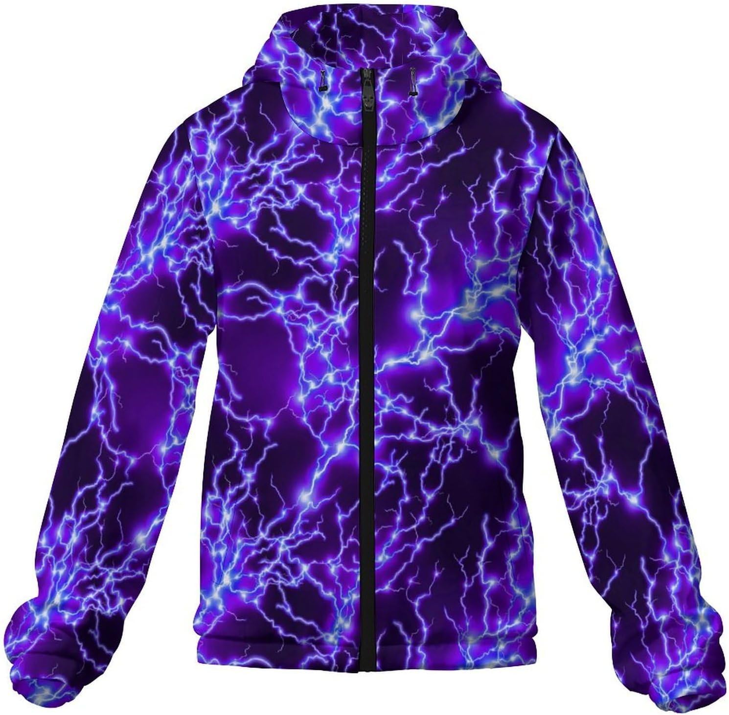 Red Blue Lightning Men's Windbreaker Jacket Lightweight Hooded Windbreaker Coat with Pockets