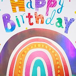 LaRibbons 13 Large Rainbow Birthday Gift Bag with Tissue Paper and Greeting Card, Pink with Holographic Design, Perfect for Girls and Kids Birthday
