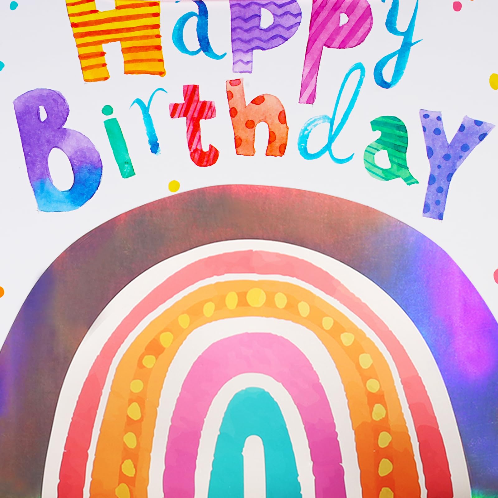 LaRibbons 13" Large Rainbow Birthday Gift Bag with Tissue Paper and Greeting Card, Pink with Holographic Design, Perfect for Girls and Kids Birthday