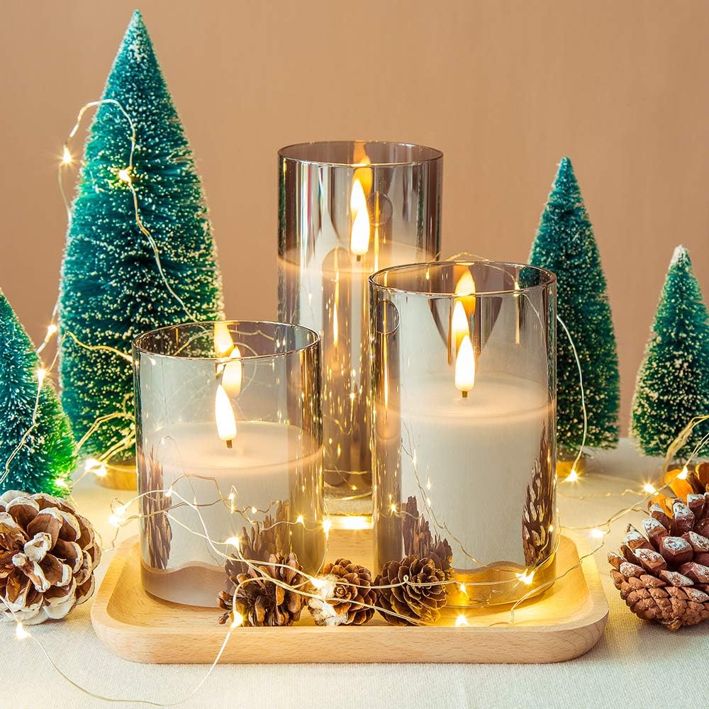 Eywamage Gray Glass Flameless Candles with Remote, Flickering LED Battery Candles 3 Pack for Home Seasonal Decor Gifts, D 3" H 4" 5" 6" : Tools & Home Improvement